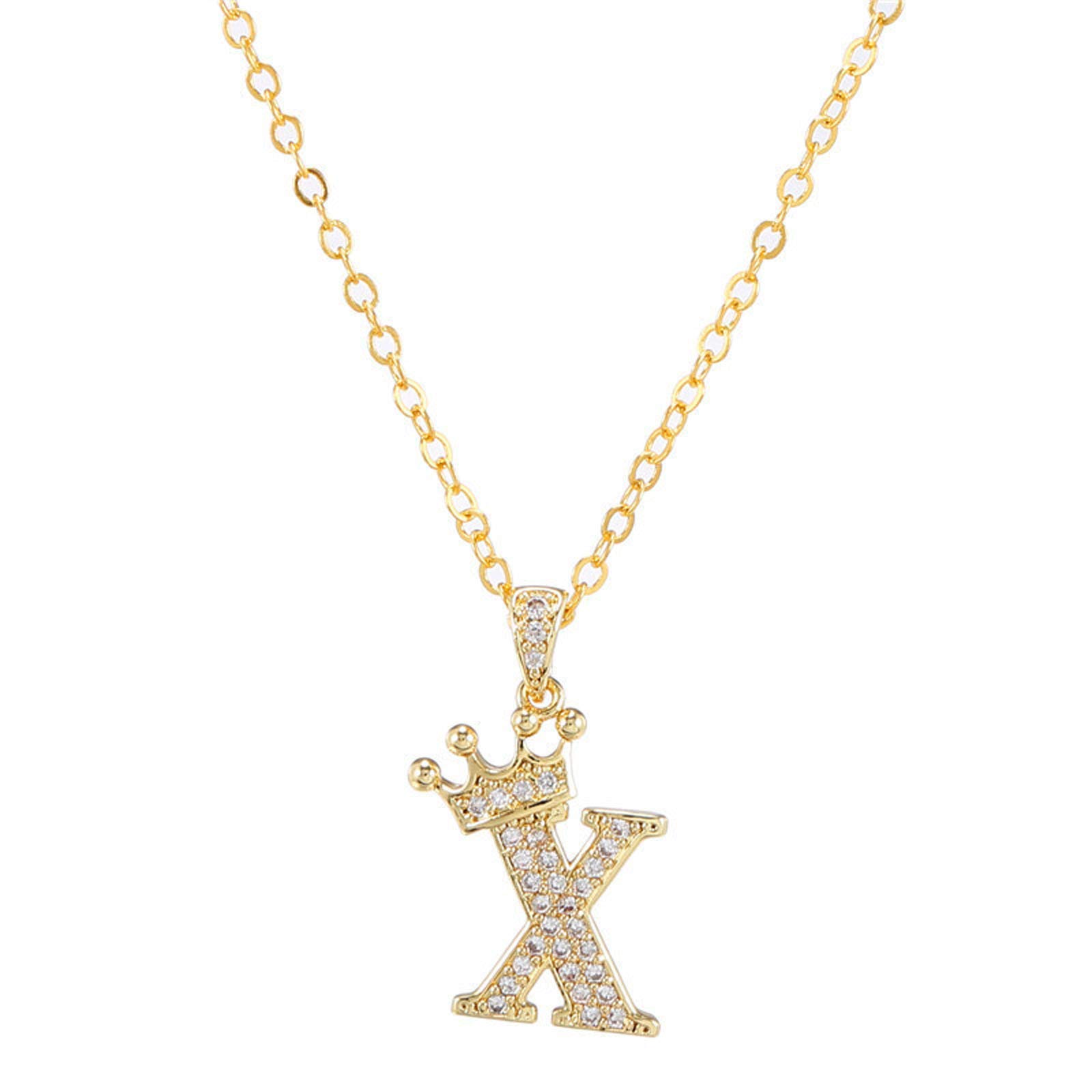 Elegant Zircon Crown Letter Pendant Necklace for Women - English Style Fashion Jewelry - Perfect for Parties, Weddings & Gifts