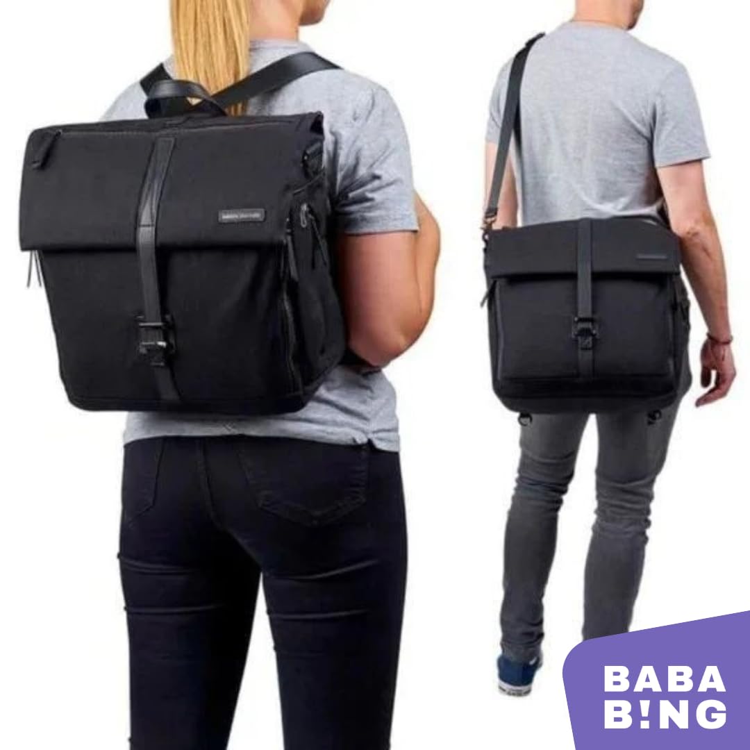 Bababing DayTripper 2 Convertible Diaper Backpack - Multifunctional Travel Bag with Changing Pad, Insulated Bottle Pockets & Stroller Straps - Black Canvas Diaper Bag BB117 - Perfect for Parenting, Travel, Daycare & On-the-Go Families
