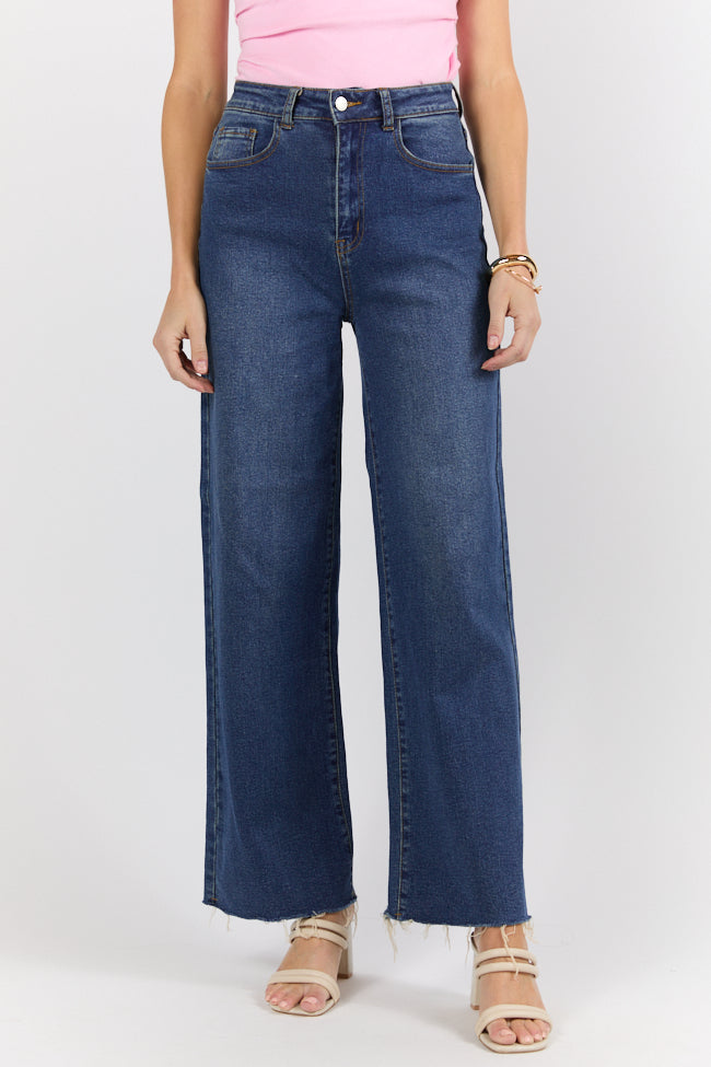 Kelsea Women's Dark Wash Wide Leg Jeans - High Waisted Stretch Denim Pants for Casual Wear & Everyday Outfits