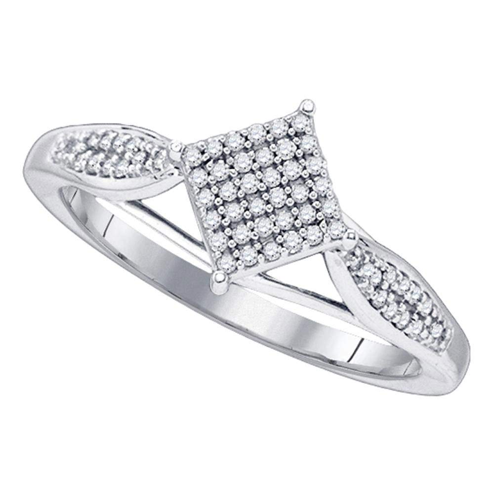 10kt White Gold Women's Round Diamond Cluster Ring - 1/5 CTW Diagonal Square Design | Elegant Jewelry Gift for Anniversary, Engagement & Special Occasions