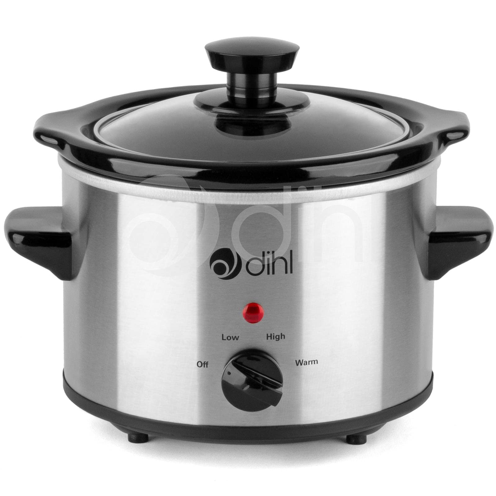 Dihl 1.5L Electric Slow Cooker with 3 Temperature Settings - Removable Ceramic Pot & Tempered Glass Lid - 100W Round Silver Slow Cooker (1.5 Litre Capacity) - Perfect for Soups, Stews, and Family Meals
