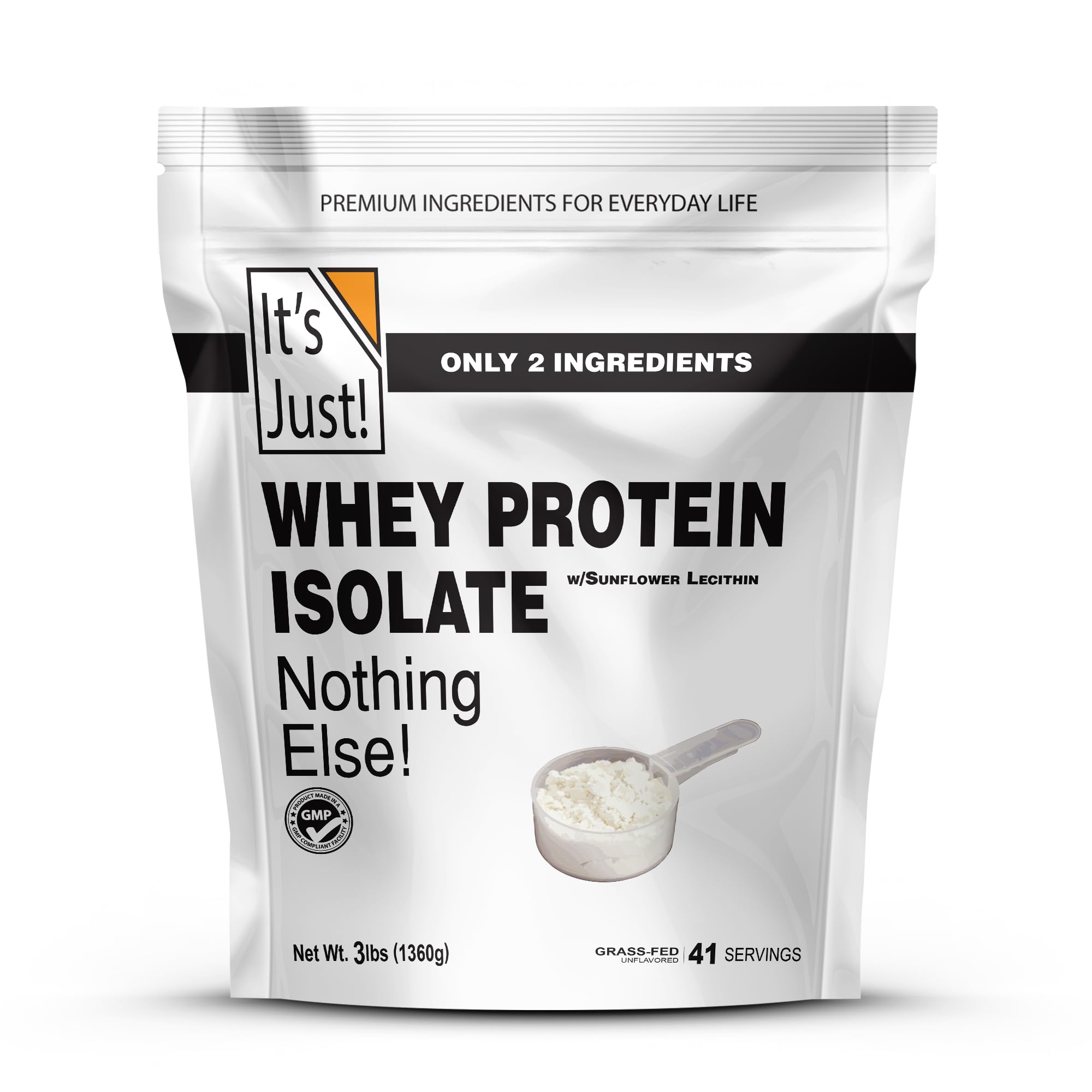 Grass-Fed Whey Protein Isolate Powder - 90% Pure Protein, 1g Carb, No Sugar Added - Unflavored Premium Supplement for Muscle Recovery & Weight Loss - Made in USA (3lb) - Ideal for Post-Workout Shakes, Smoothies & Baking