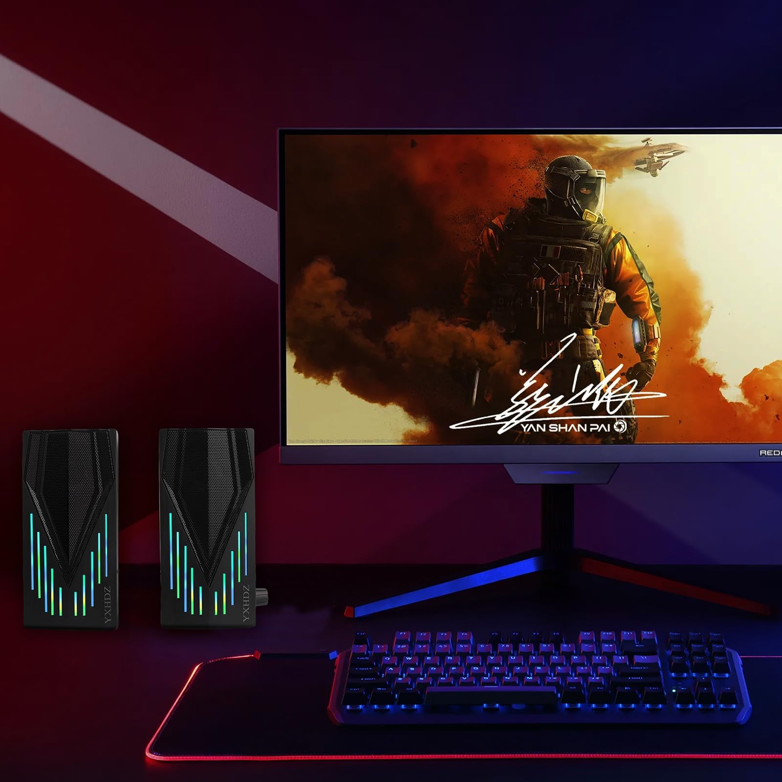 USB Powered Computer Speakers with RGB Lighting - 3.5mm Aux PC Gaming Speakers for Desktop, Laptop, Monitor & Tablet - Perfect for Gaming, Work & Home Entertainment