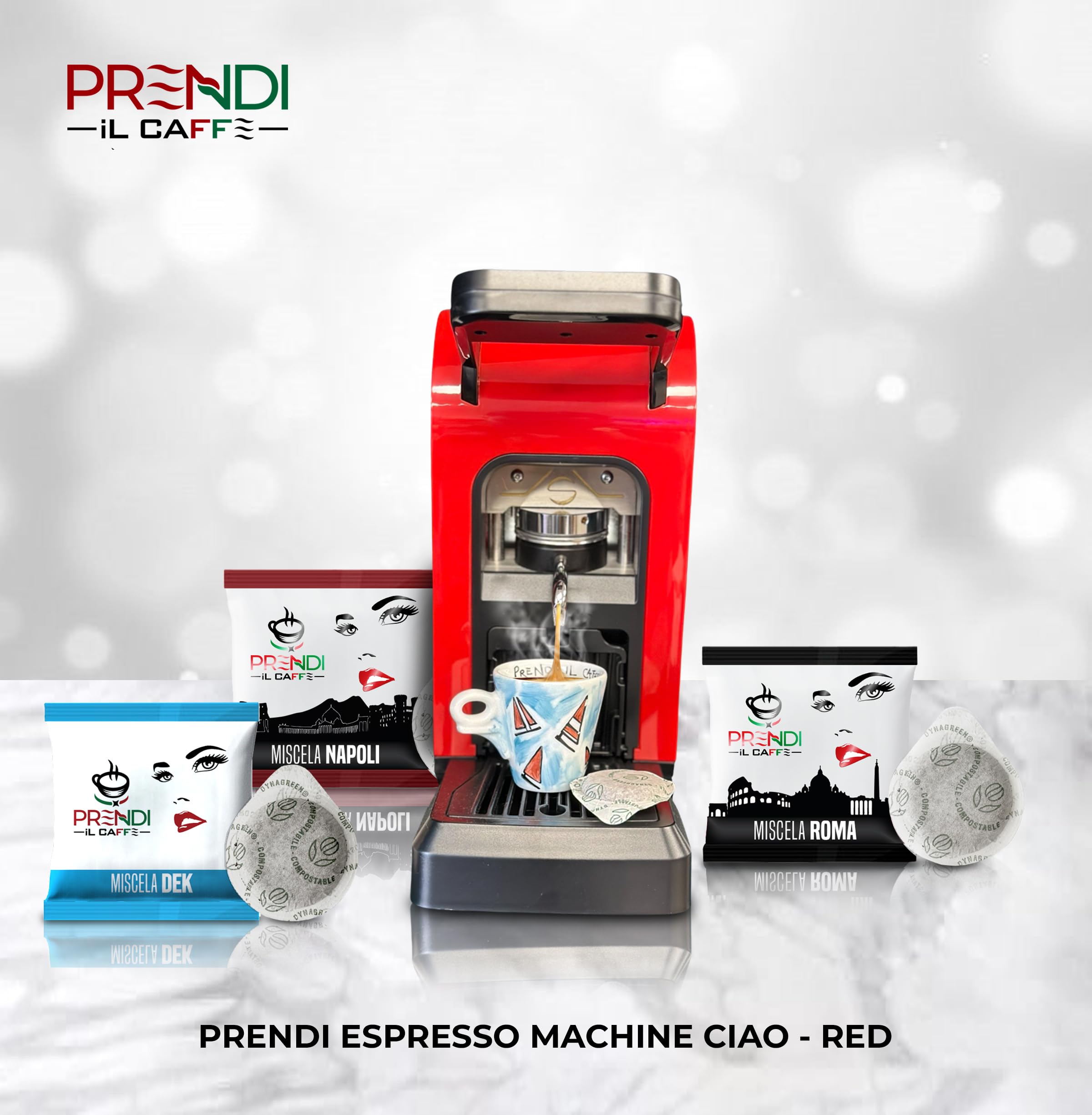 PRENDI Spinel Ciao Espresso Coffee Machine with 100 FREE Pods - Compact Pod Coffee Maker for Home & Office, Perfect for Espresso Lovers & Small Spaces