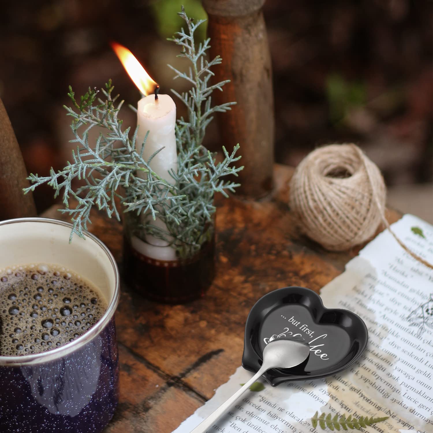 Heart-Shaped Ceramic Coffee Spoon Rest - Elegant Coffee Bar & Table Decor with Funny Coffee Quote - Perfect Gift for Coffee Lovers, Sisters, Girlfriends, Women & Men - Ideal for Home, Office & Cafe Use