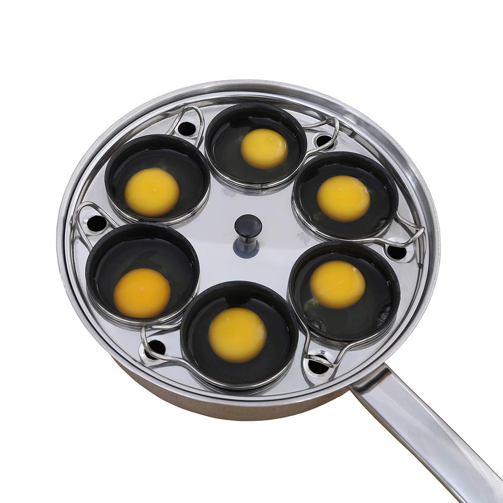 6-Cup Stainless Steel Egg Poacher Pan - Induction Compatible Poached Egg Cooker Set with 4 Nonstick PFOA-Free Cups & Silicone Spatula - Perfect for Breakfast, Brunch, and Healthy Cooking