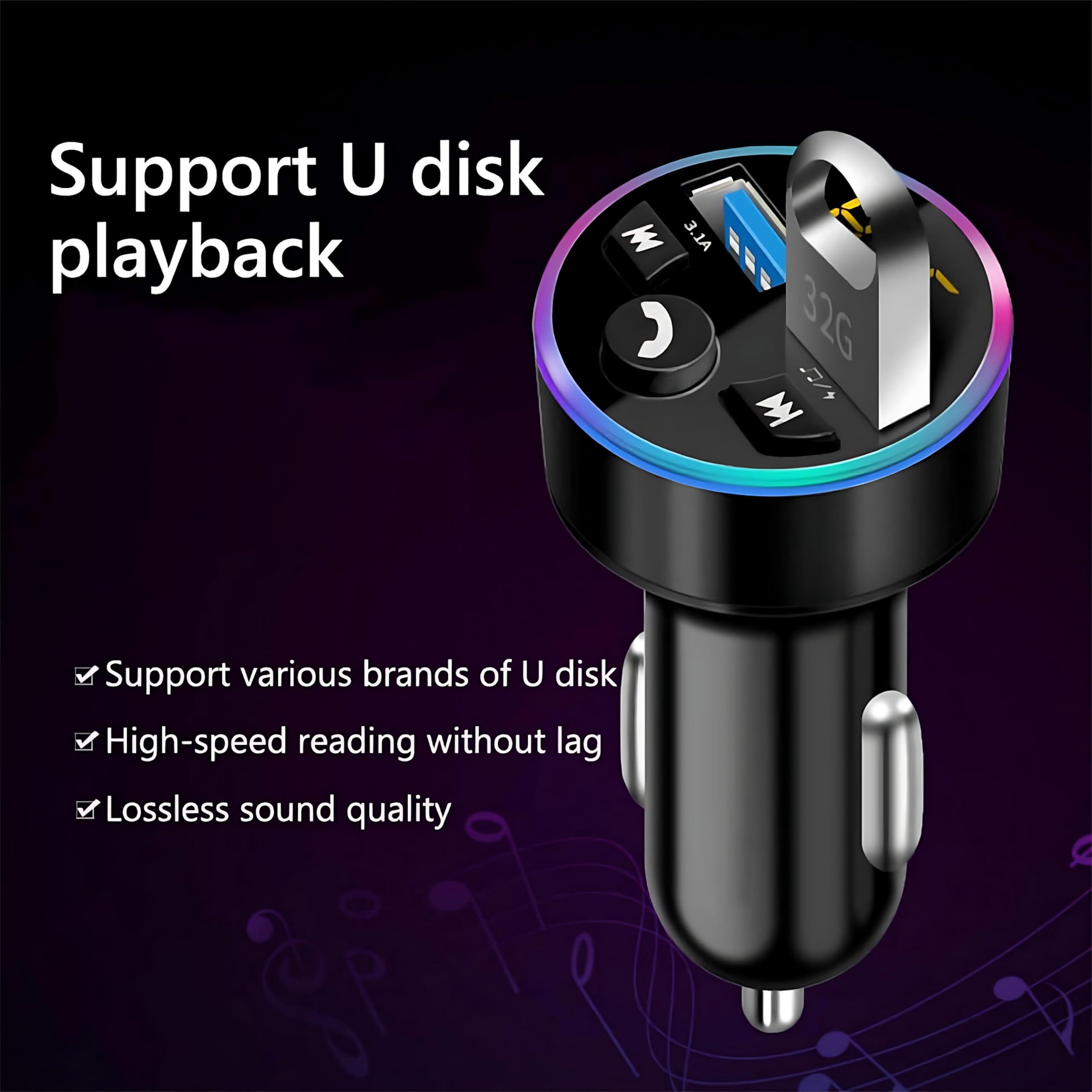 YCTech Bluetooth Car Charger Adapter with Dual USB Ports - Wireless FM Transmitter for iPhone 16/15/14 Pro Max/13 Plus & Samsung S25/S24 Ultra/S23/S22 - Hands-Free Calling & Music Streaming - Perfect for Road Trips & Daily Commutes
