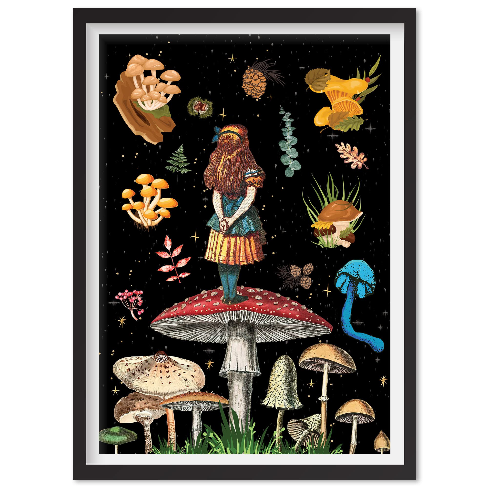 Black Canvas Mushroom Wall Art - Aesthetic Mushroom Decor for Kitchen, Living Room & Bedroom - Boho Mushroom Painting for Home & Office Decoration