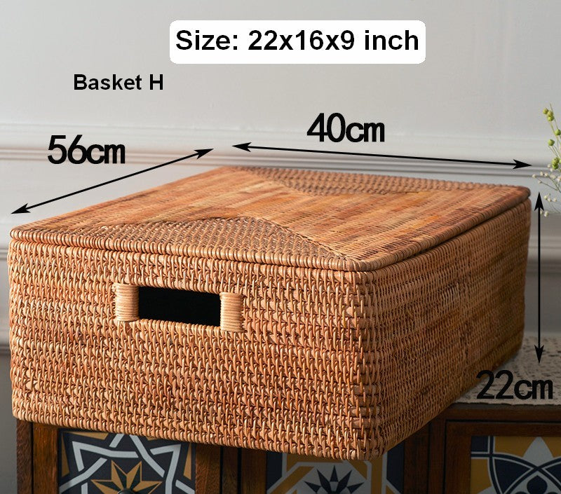 Extra Large Storage Baskets for Clothes - Oversized Rectangular Wicker Rattan Basket with Lid - Organizer for Shelves, Bedroom, Closet & Laundry Room - Perfect for Home Organization & Decluttering