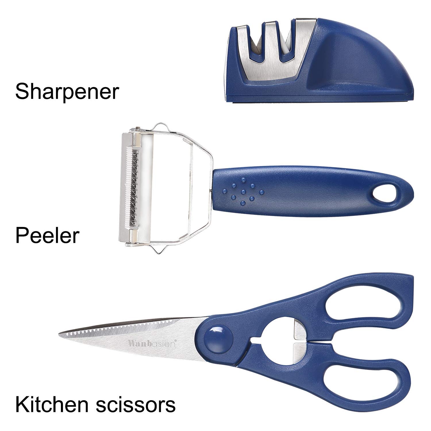 Wanbasion 16-Piece Blue Kitchen Knife Set with Acrylic Block - Stainless Steel Professional Chef Knives Including Sharpener | Perfect for Home Cooking, Restaurant Use & Gift Giving