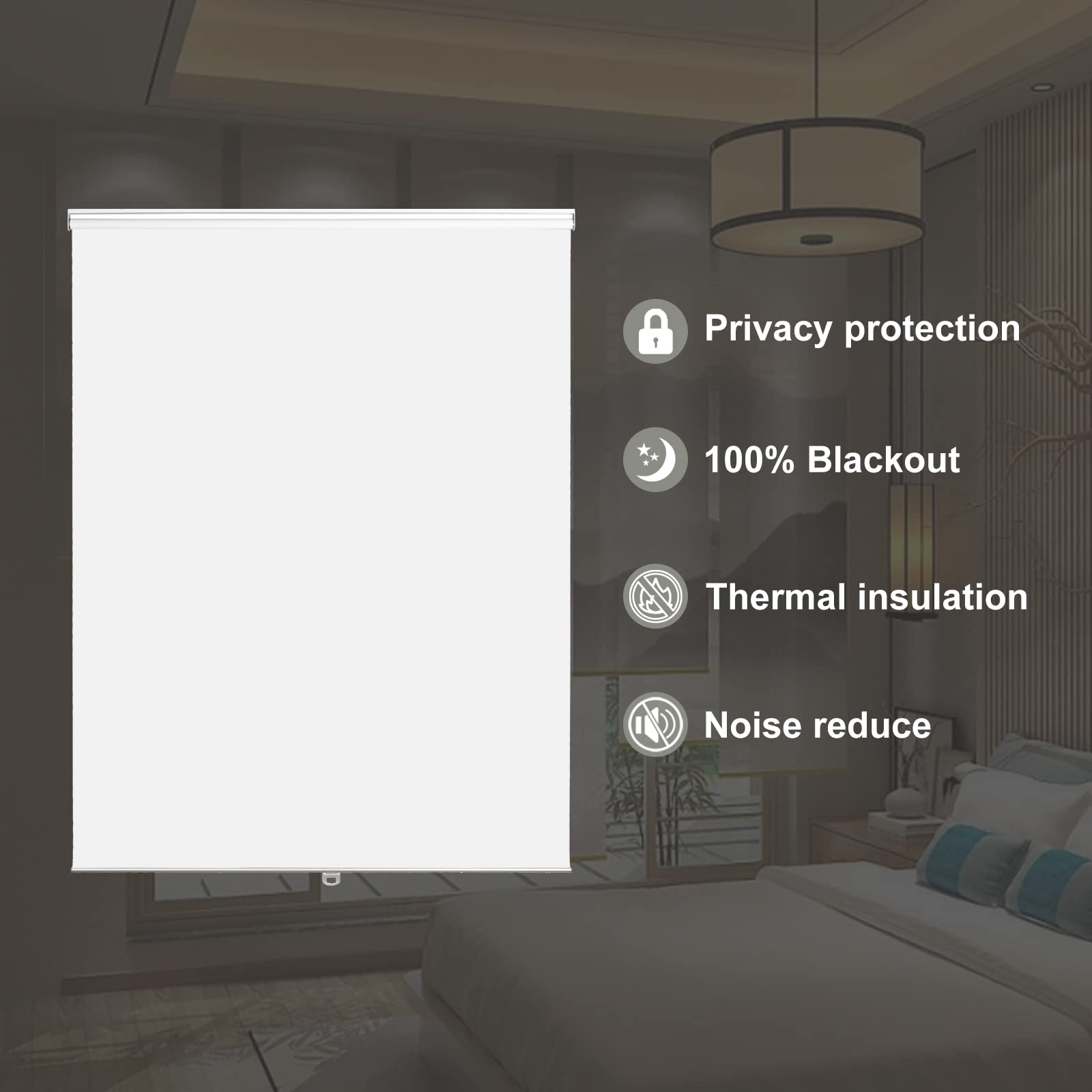 Joydeco 71 Inch Extra Wide Cordless Blackout Window Shades - White Fabric Roller Blinds for Light Blocking & Sun Protection - Indoor Outdoor Use for Patio, Office, Bedroom (71x75 Inches)