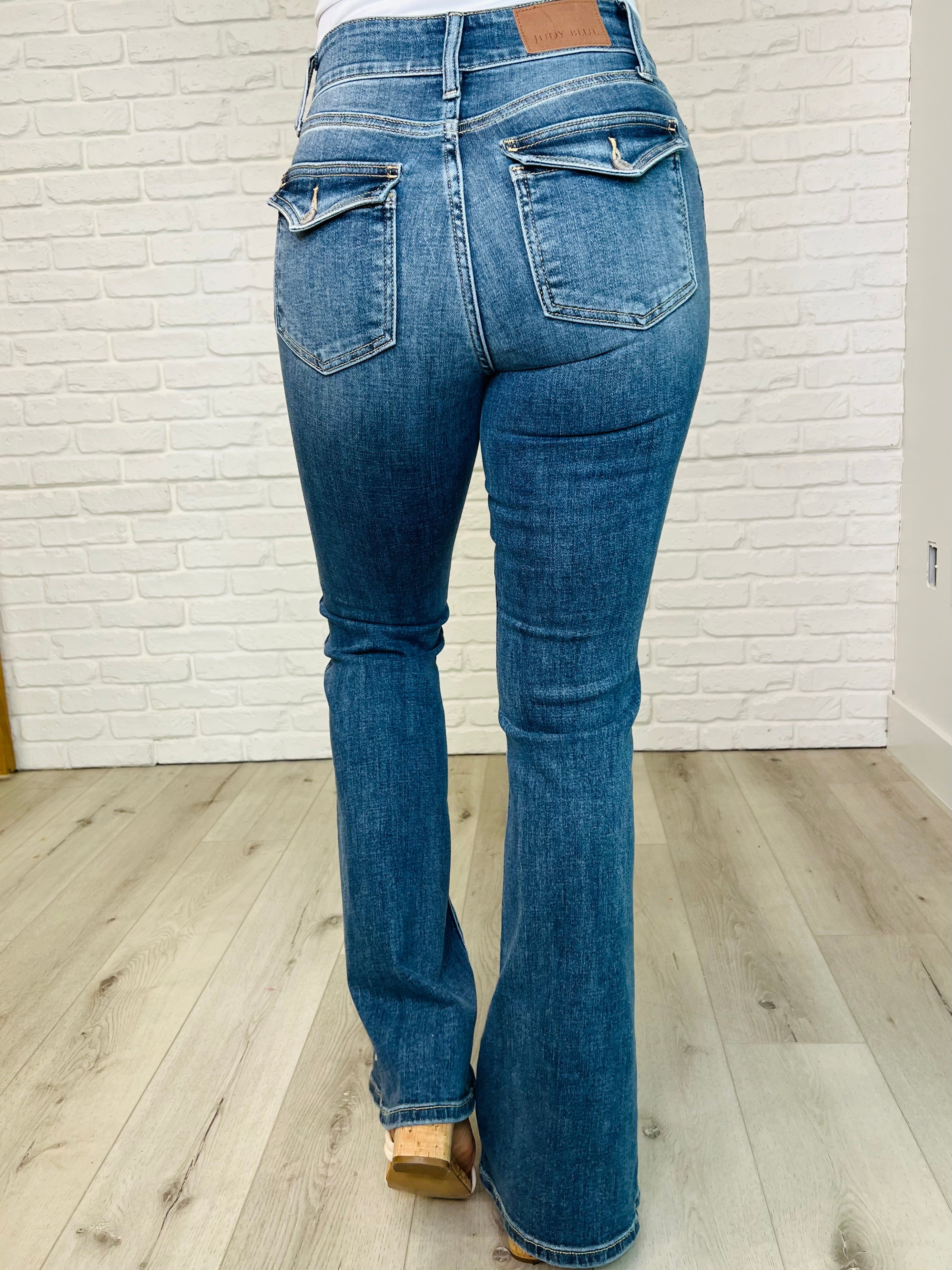Ariana High Rise Double Button Waistband Flare Jeans for Women - Stretchy Denim Pants with Bootcut Leg | Perfect for Casual Wear, Date Night & Office Outfits
