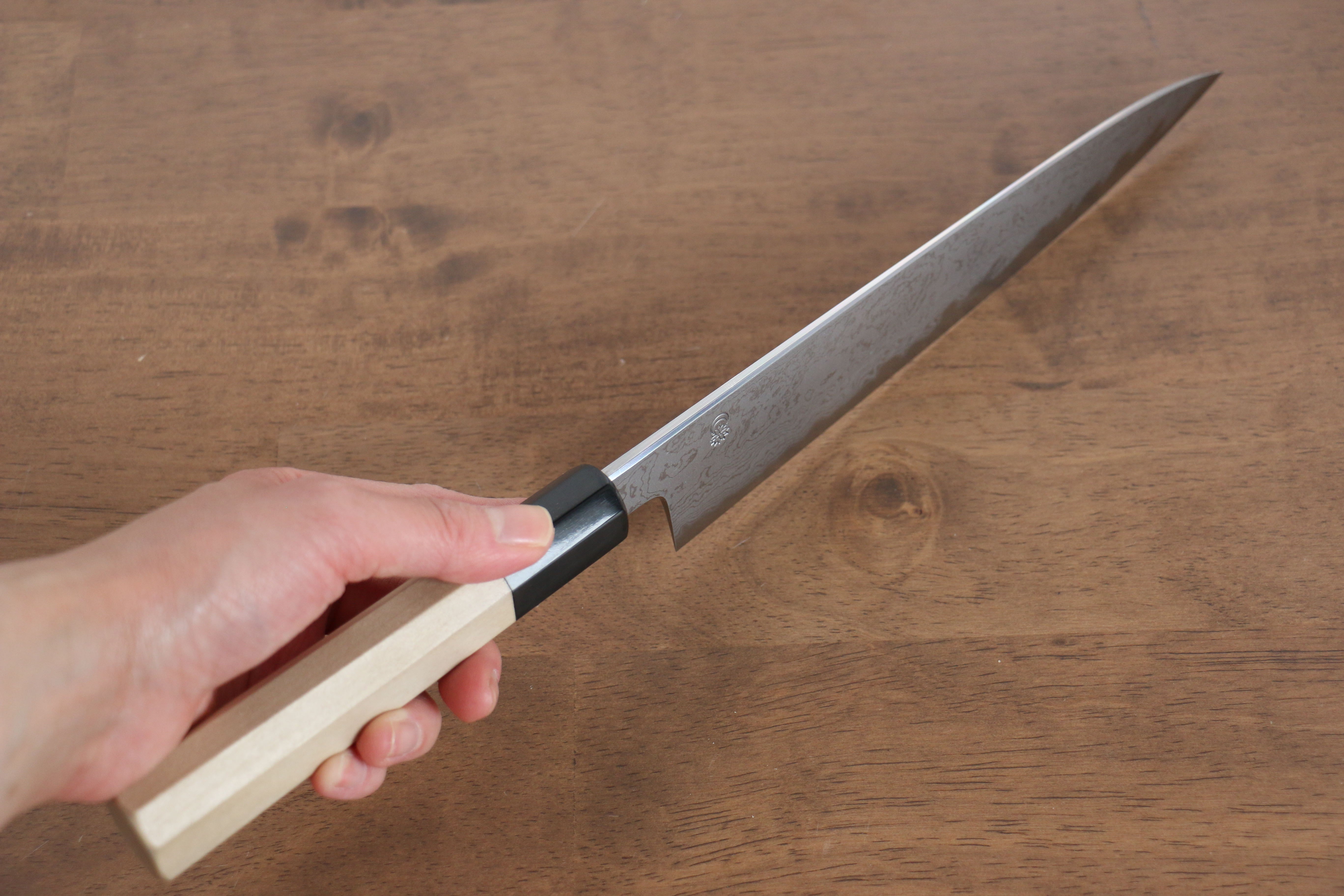 Premium Kikuzuki Blue Steel No.1 Damascus Gyuto Chef Knife 210mm - Japanese Magnolia Wood Handle - Professional Kitchen Knife for Sushi, Meat Cutting & Culinary Arts