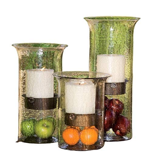 Glass Hurricane Pillar Candle Holder with Rustic Metal Insert - Large Decorative Centerpiece for Wedding, Dining Table, Fireplace & Home Decor