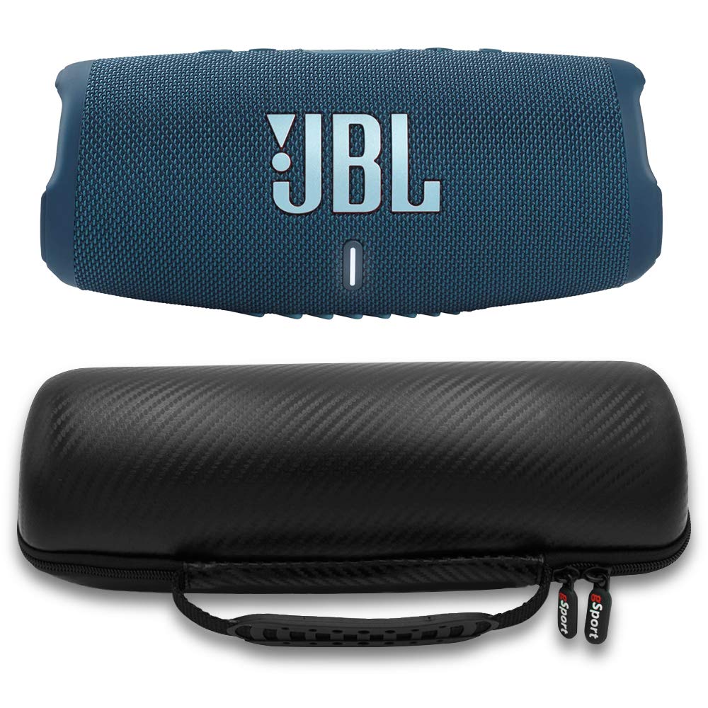 JBL Charge 5 Waterproof Bluetooth Speaker with Built-in Power Bank - Portable Wireless Speaker for Outdoor, Beach, Pool Party & Travel - Includes gSport Carbon Fiber Case (Blue)