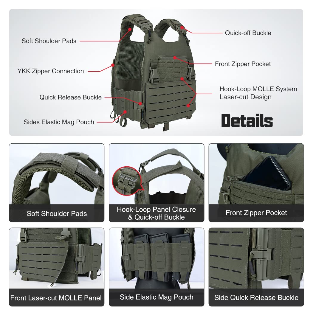 IDOGEAR Tactical Combat Vest for Hunting, Airsoft & Outdoor Training - Ranger Green - Durable Military Gear for Adventure & Survival Scenarios