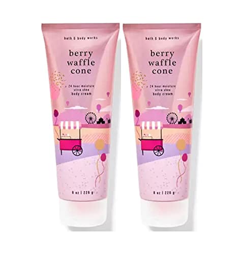 Bath and Body Works Berry Waffle Cone Body Cream - Ultra Hydrating Moisturizer for Dry Skin, 2 Pack (8 Oz Each) - Sweet Vanilla & Berry Scented Lotion for Women | Perfect Gift Set for Birthdays, Holidays & Self-Care Pampering