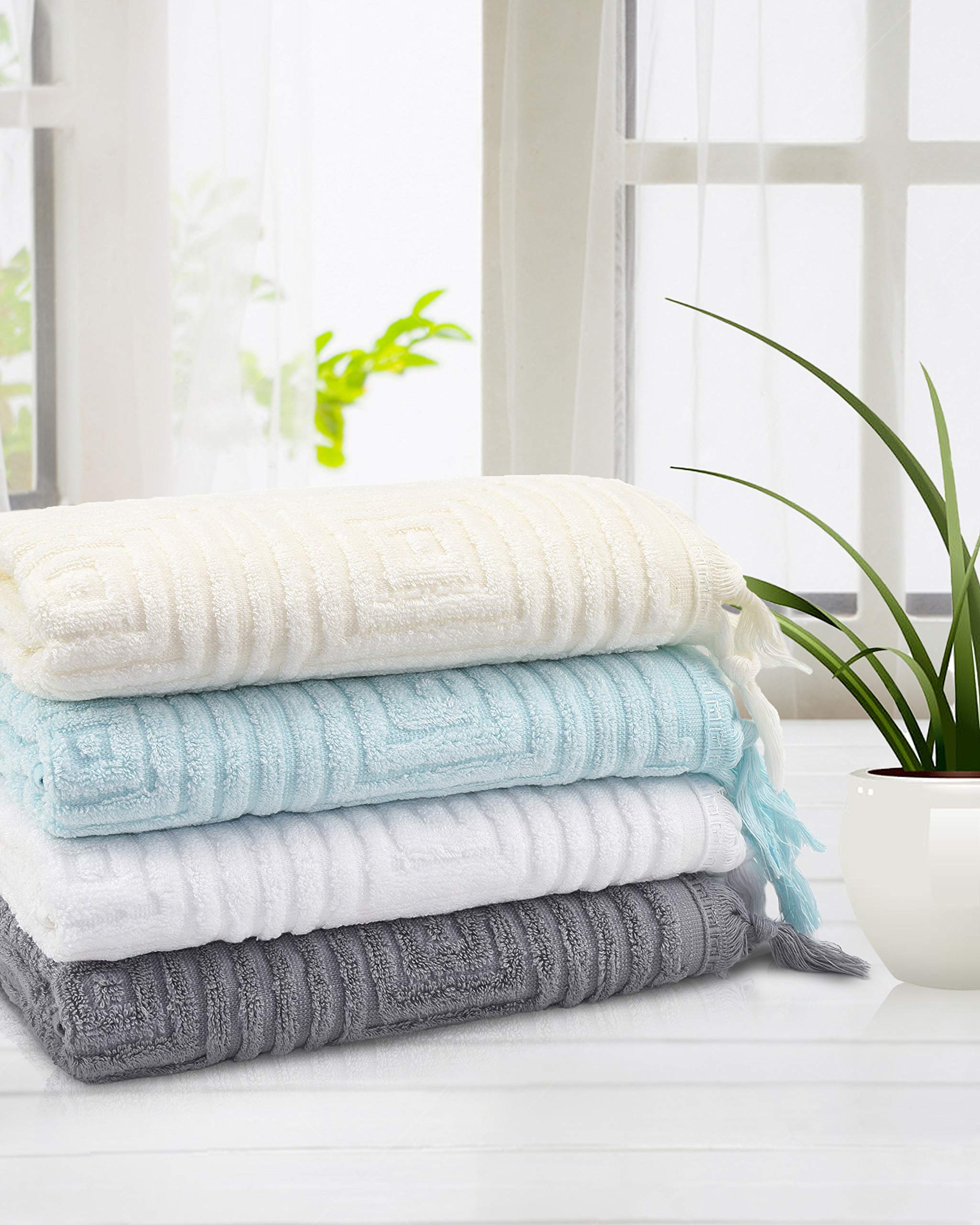Premium Bamboo Rayon Towel Set - 1 Bath Towel & 1 Hand Towel - Ultra Soft & Absorbent - Eco-Friendly Luxury Bath Linens - Perfect for Spa, Bathroom & Guest Use (White)