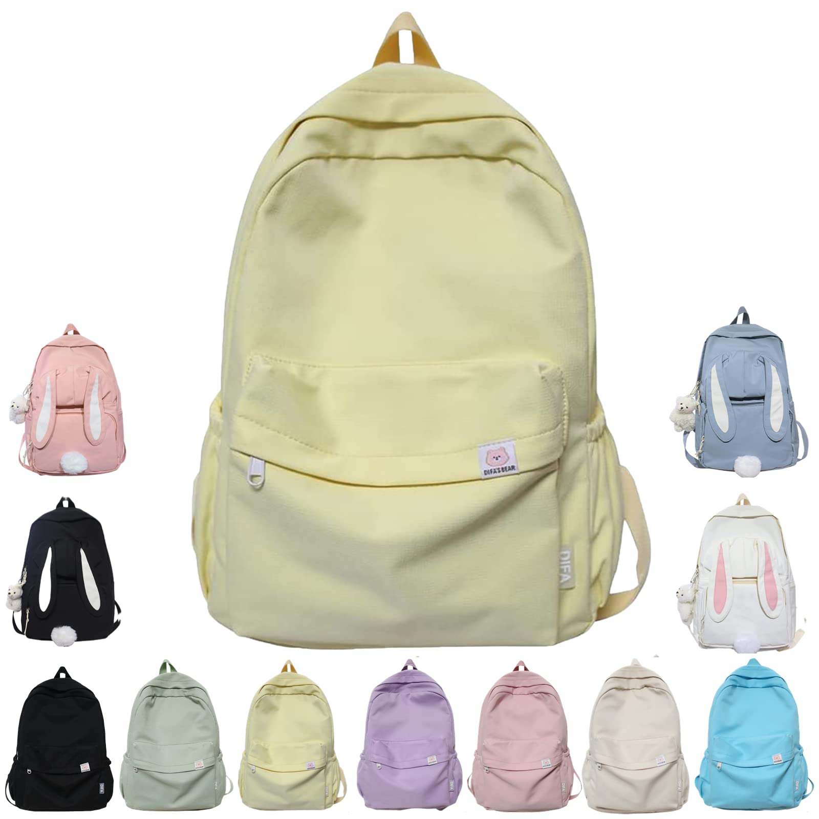 Cute Sage Green Bunny Backpack for Teen Girls - Large Capacity Kawaii School Rucksack, Casual Daypack for College, Travel & Everyday Use (A-Yellow)