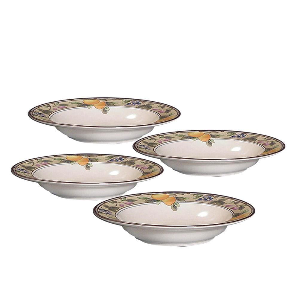 Premium Garden Harvest® Set of 4 Ceramic Soup Bowls with Rims - Elegant Dinnerware for Soup, Salad, Pasta & Dessert - Perfect for Family Dinners, Entertaining Guests & Restaurant Use