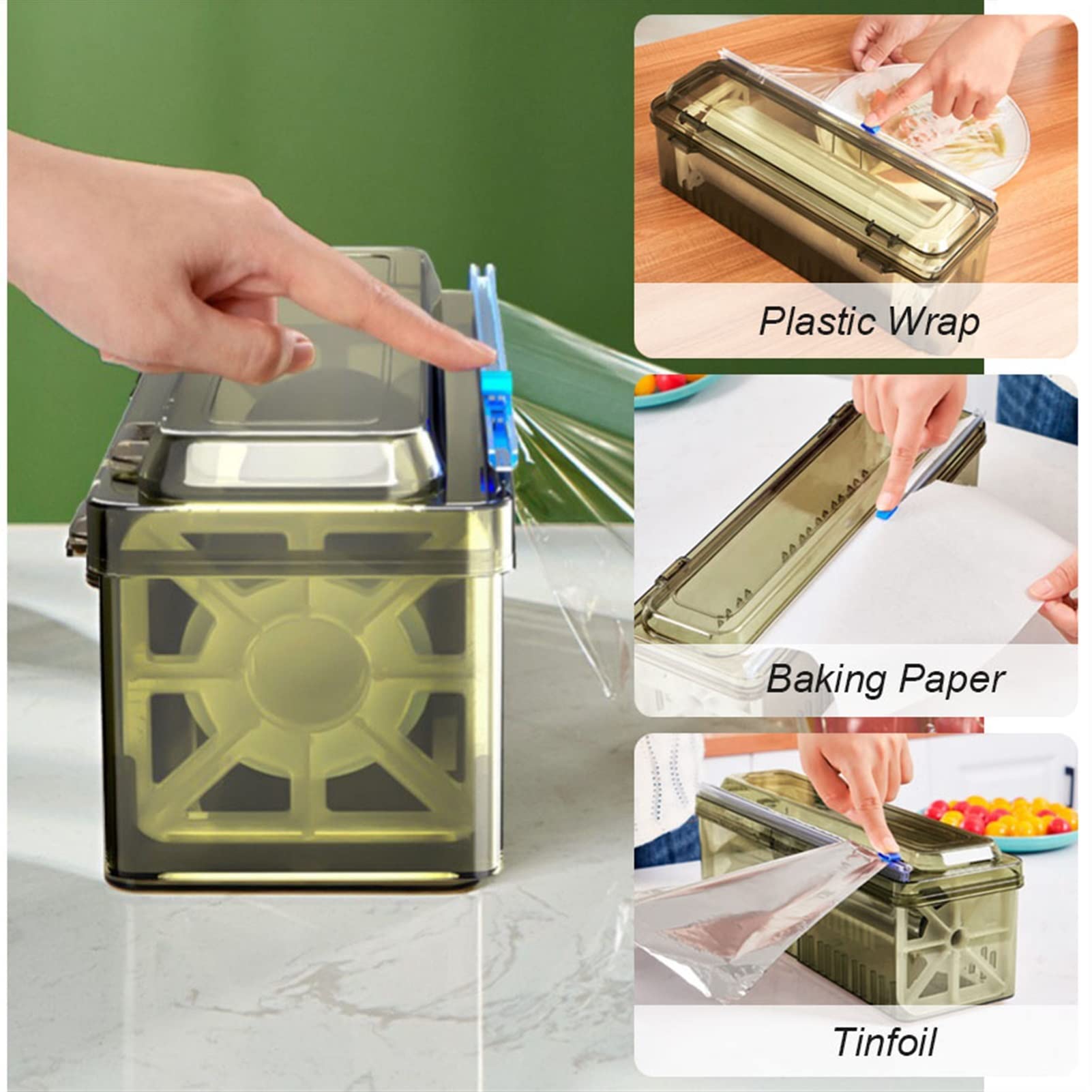 Multi-Function Kitchen Cling Film & Aluminum Foil Dispenser with Slide Cutter - Adjustable Refillable Plastic Wrap Cutter for Baking, Food Storage & Meal Prep - Perfect for Home Kitchen & Restaurant Use