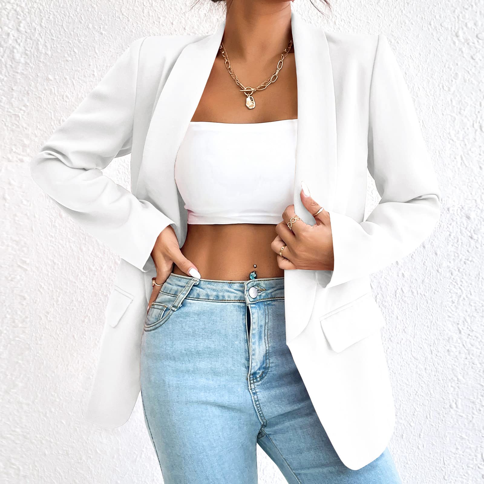 Women's Slim Blazer Jacket - Long Sleeve Open Front Shawl Collar for Work & Office Wear
