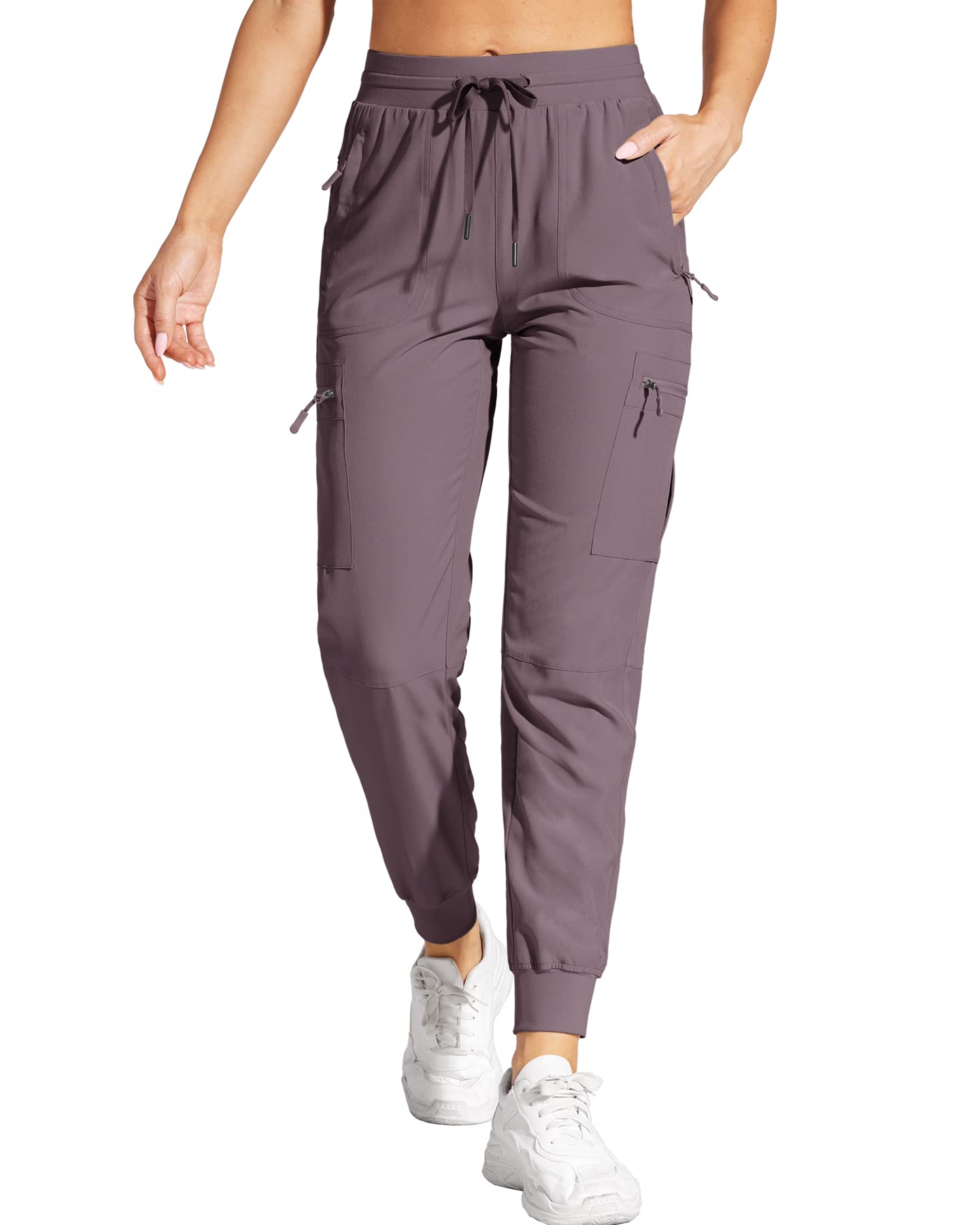 Women's Lightweight Quick-Dry Cargo Joggers - Water Resistant Hiking Pants with Zipper Pockets for Travel, Outdoor Adventures & Casual Wear
