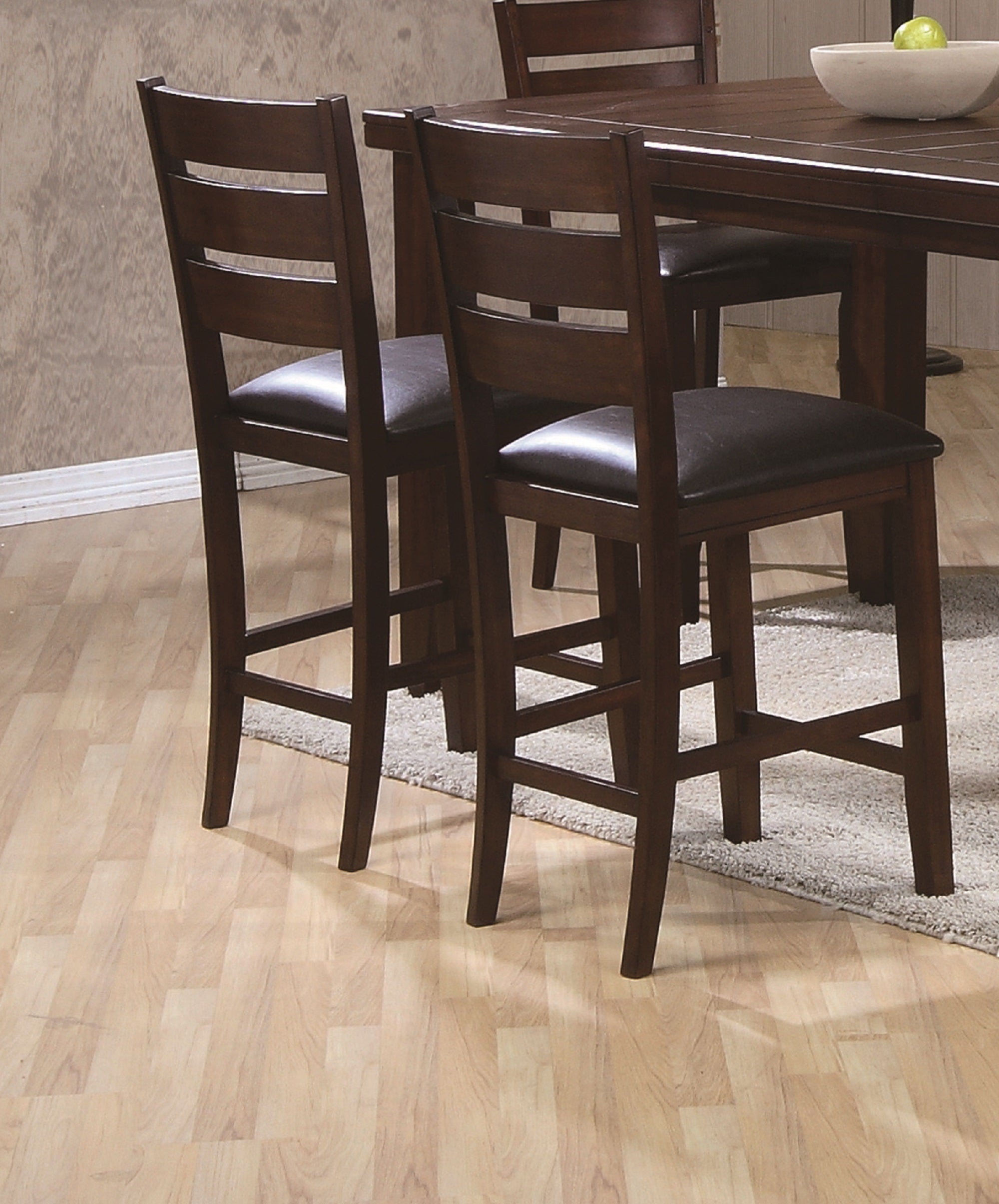 Modern Dark Brown Counter Height Bar Stools Set of 2 - Faux Leather Upholstered Wooden Dining Chairs for Kitchen Island, Breakfast Nook & Home Bar - Contemporary Style Bar Height Furniture