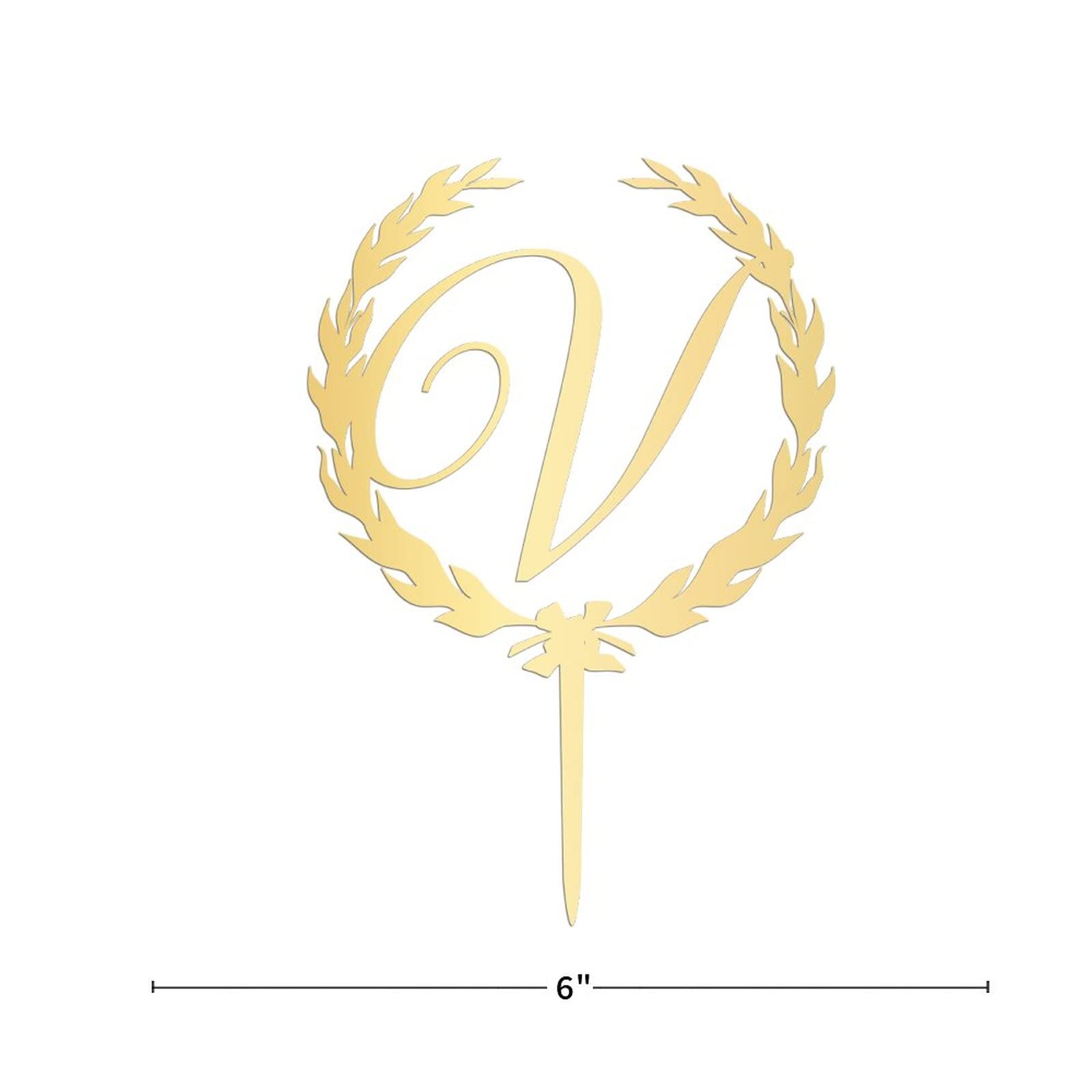 Custom Acrylic Gold Cake Topper with Initial Letter V - Vinisong Personalized Wedding, Anniversary & Birthday Cake Decoration - Perfect for Wreath Cake Decor, Party Supplies & Special Occasions