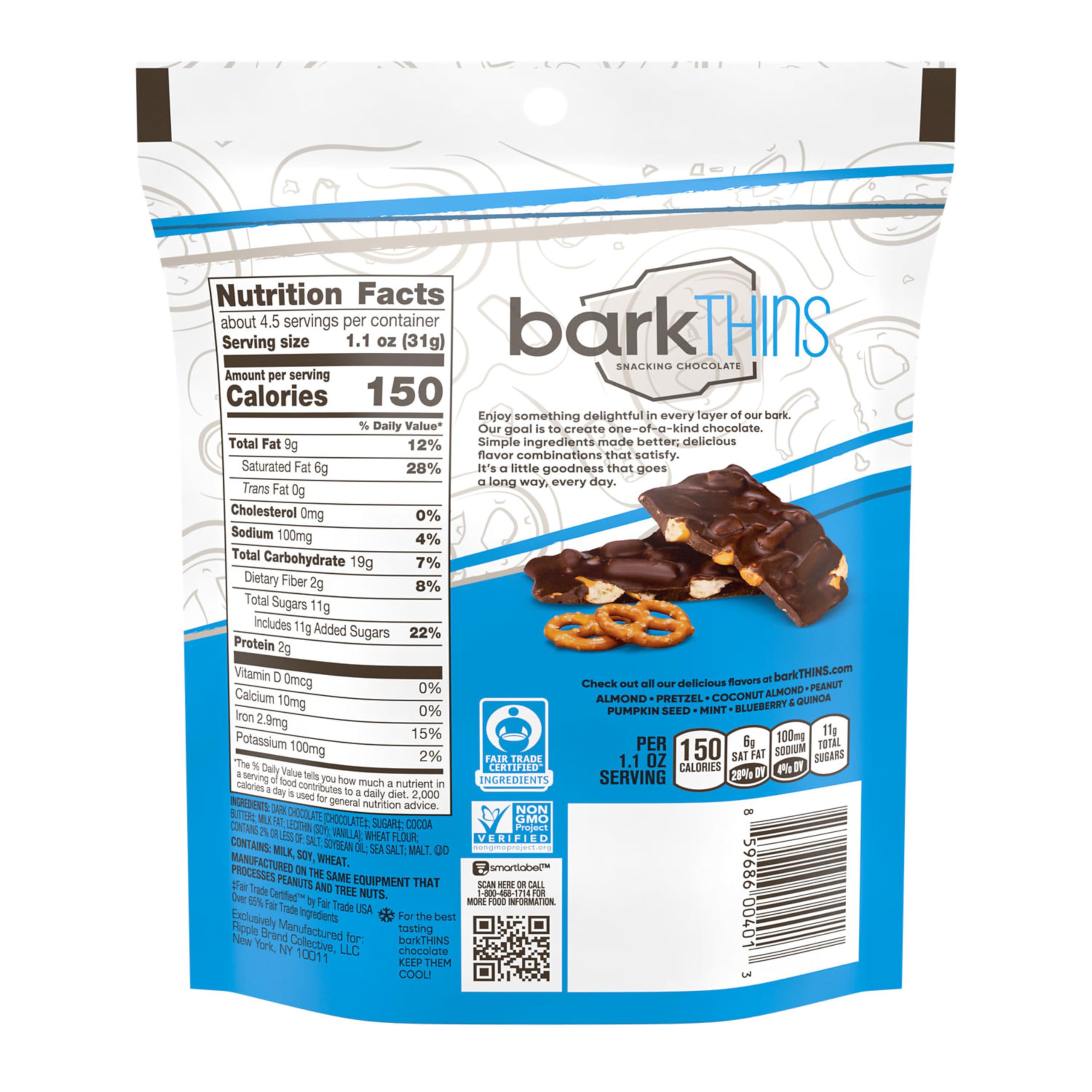 BarkTHINS Dark Chocolate Pretzel & Sea Salt Snacks - 4.7oz (6 Pack) | Gourmet Chocolate Bites for Parties, Gifts & Healthy Desserts | Crunchy Pretzel & Sea Salt Chocolate Treats