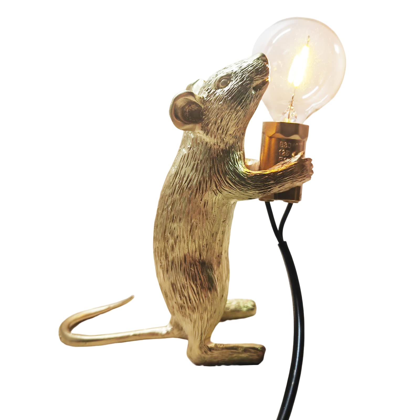 NorDiem Modern LED Resin Animal Rat Desk Lamp - Cute Mouse Night Light for Kids Bedroom, Study Room & Office Decor - Gold Standing Mini Table Light for Children's Gift & Home Decoration
