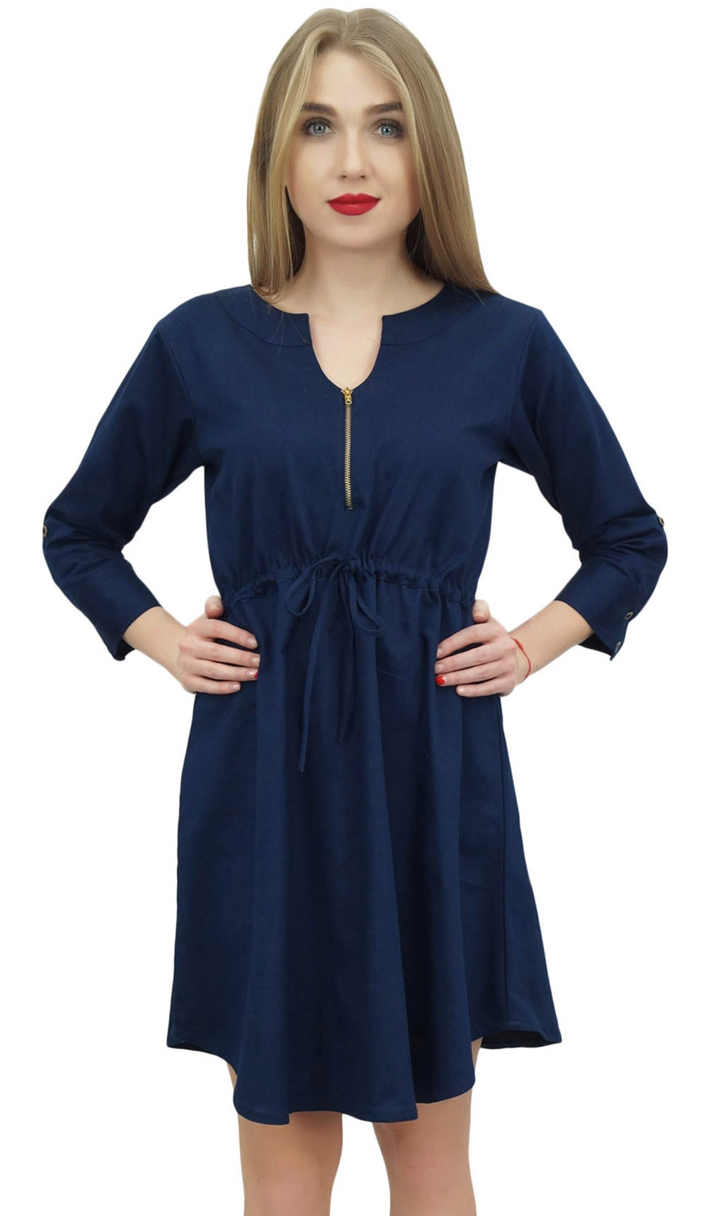Bimba Women's Short Denim Casual Dress with Drawstring Waist - Summer Beach Outfit, Casual Wear, Street Style Fashion