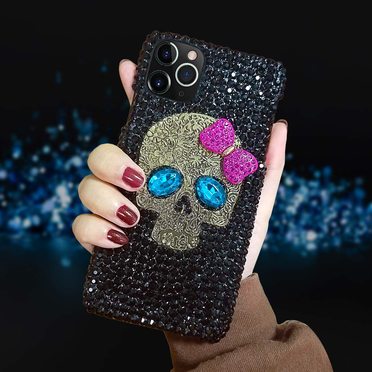 Luxury 3D Shiny Crystal Rhinestone Skull Case for iPhone 11 Pro Max - Sparkle Bling Diamond Hard PC Cover with Metal Crossbones Design | Perfect for Parties, Nightlife & Fashion Accessories
