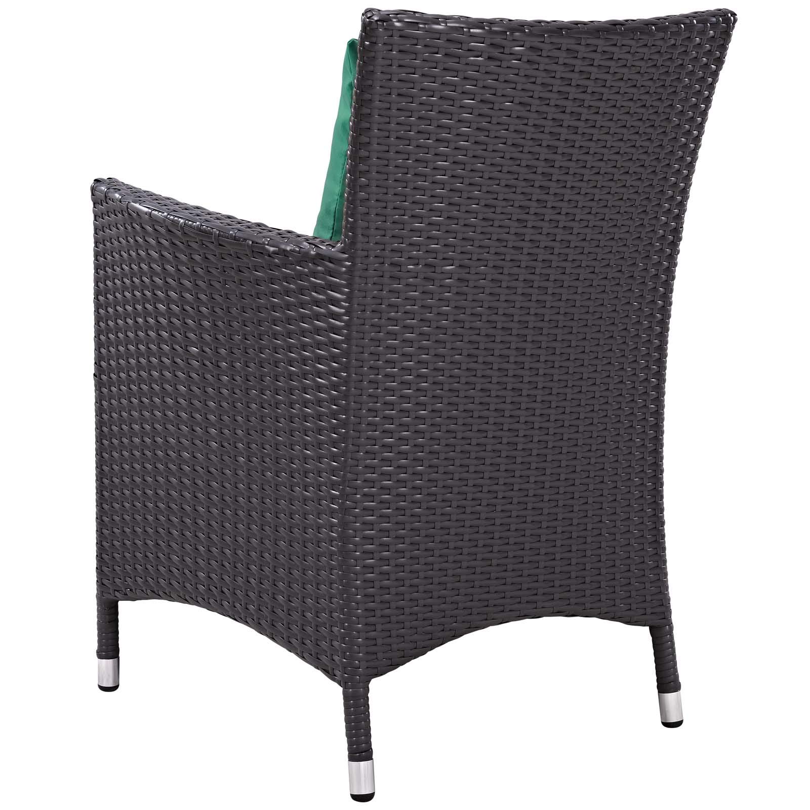 Modern Contemporary Outdoor Patio Dining Chair - Rattan Wicker Armchair for Garden, Balcony & Side Seating - Green - Perfect for Relaxing, Entertaining & Outdoor Dining
