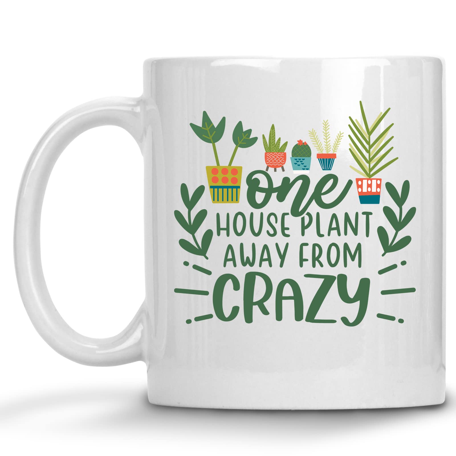 Funny Plant Lover Coffee Mug - 11oz Ceramic Cup with 'One House Plant Short of Crazy' Quote - Perfect Gift for Her, Ideal for Home Office, Gardening & Coffee Breaks