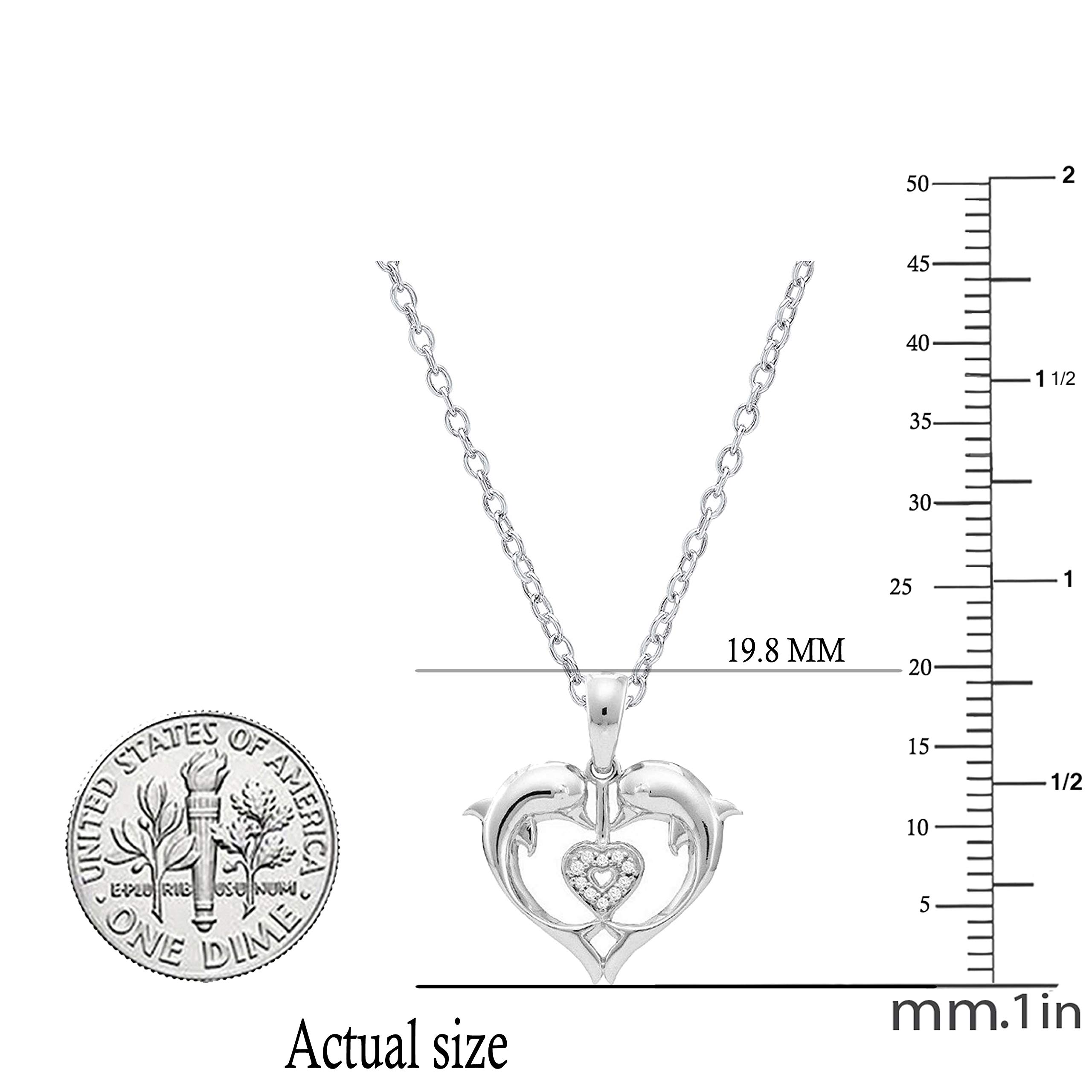 0.05 Cttw 10K Solid Gold Heart Double Dolphin Pendant with White Diamonds for Women - Elegant Jewelry Gift for Valentine's Day, Anniversary & Special Occasions