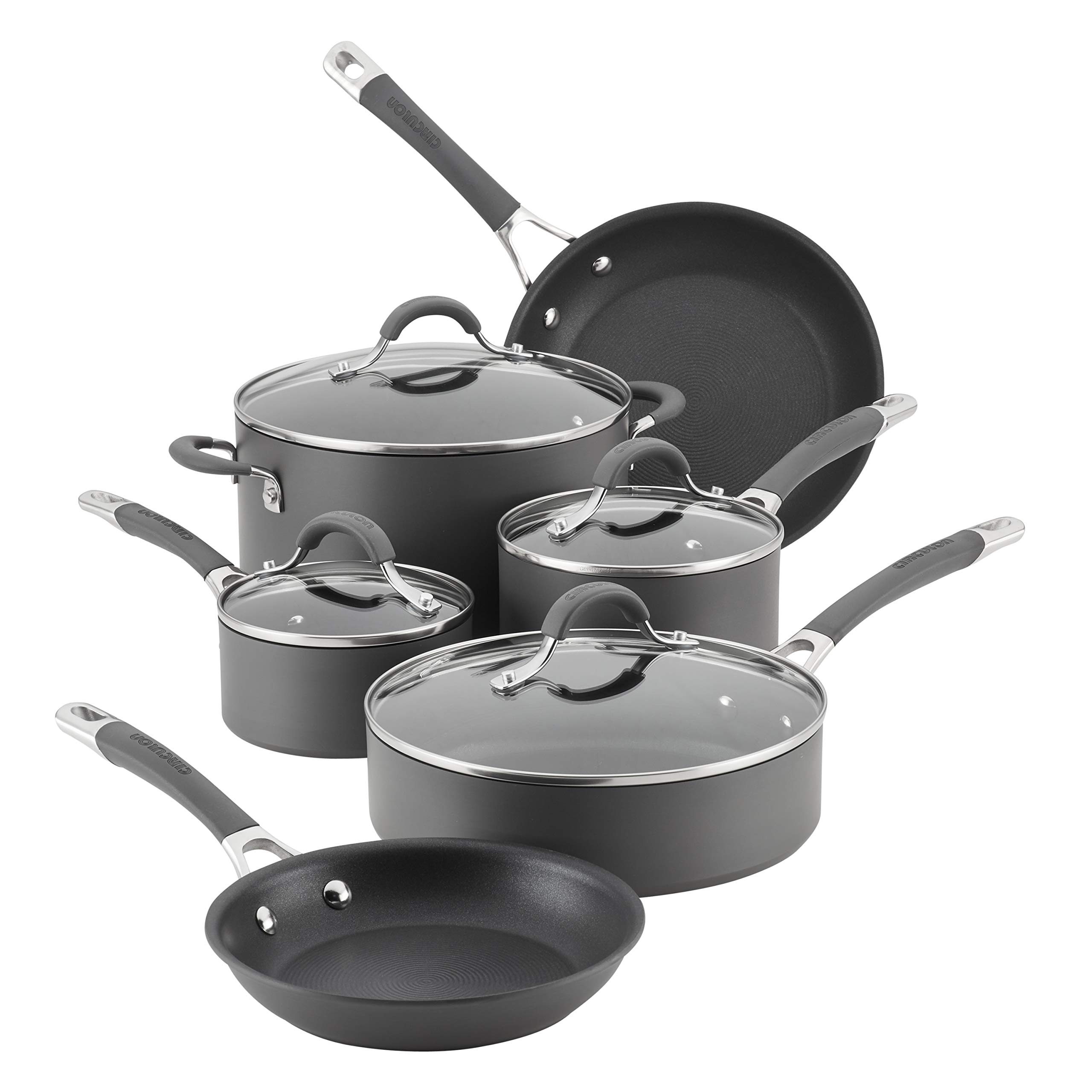 Circulon 83903 Radiance 10-Piece Hard Anodized Nonstick Cookware Set - Gray Pots & Pans for Induction, Gas & Electric Stoves - Perfect for Frying, Sautéing & Everyday Cooking