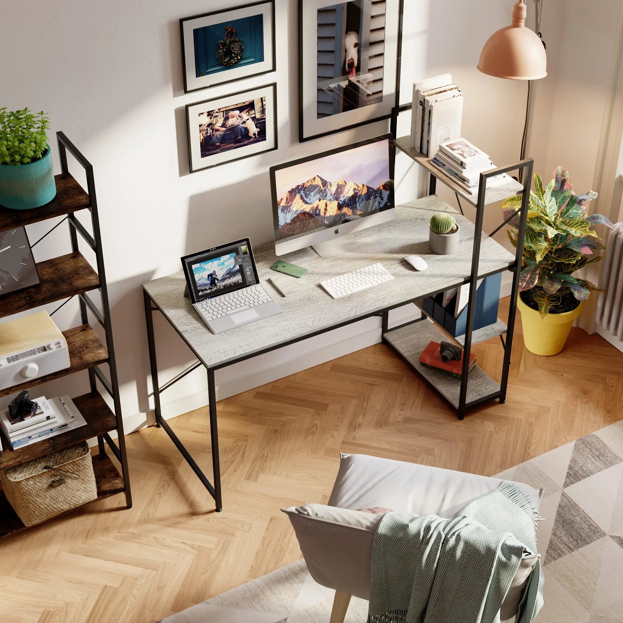 Bestier 47 Inch Modern Computer Desk with Storage Shelves - Home Office Desk for Small Spaces, Gaming & Study Workstation