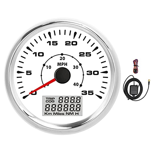 3-3/8 Inch GPS Speedometer Odometer - Digital LCD MPH Speed Gauge with White Dial & Silver Frame (0-35 Knots) - Perfect for Cars, Boats, Yachts, Motorcycles - Track Speed Accurately on Road or Water