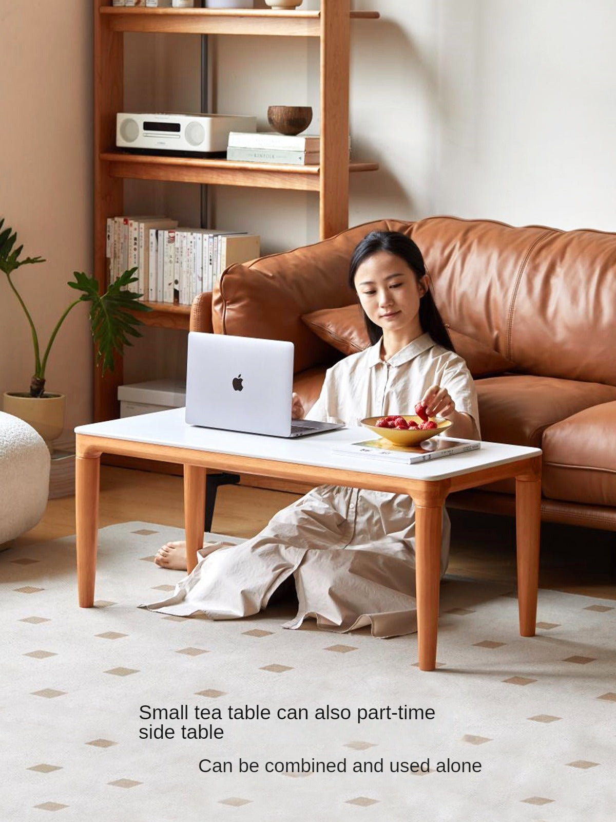 Modern Pine Solid Wood Coffee Table with Rock Plate Design - Stylish and Durable Living Room Furniture for Home Decor