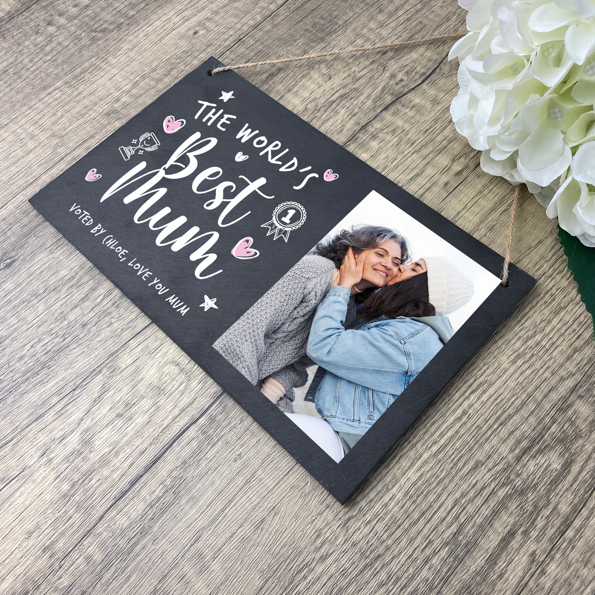 Personalized 'World's Best Mom' Photo Slate Hanging Plaque - 10x6 Inch Customizable Gift for Mother's Day, Birthday, Christmas - Perfect for Home Decor & Wall Display