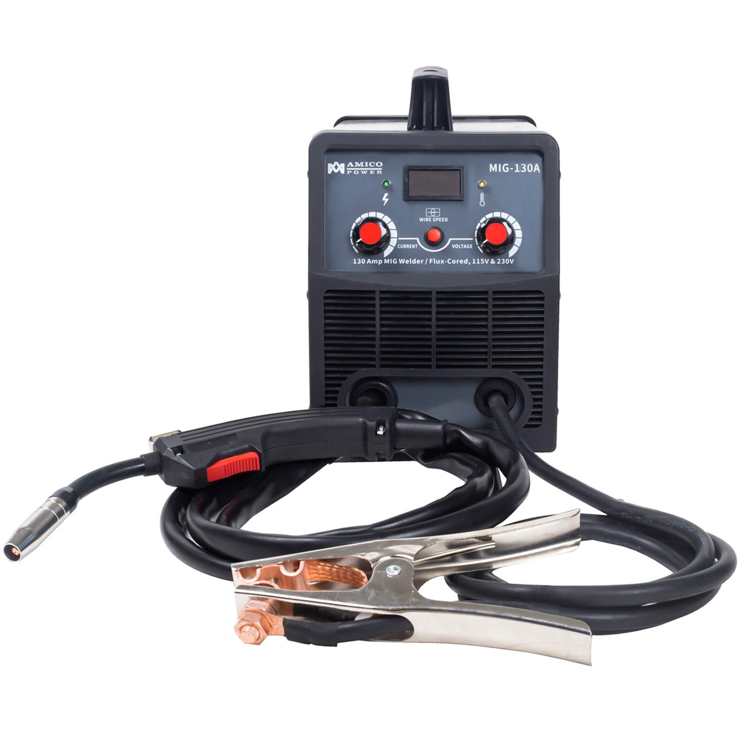 AMICO MIG-130A 130 Amp Flux Core Wire Welder - Dual Voltage 115V/230V Gasless MIG Welding Machine - Portable Welder for Home DIY, Auto Repair & Metal Fabrication