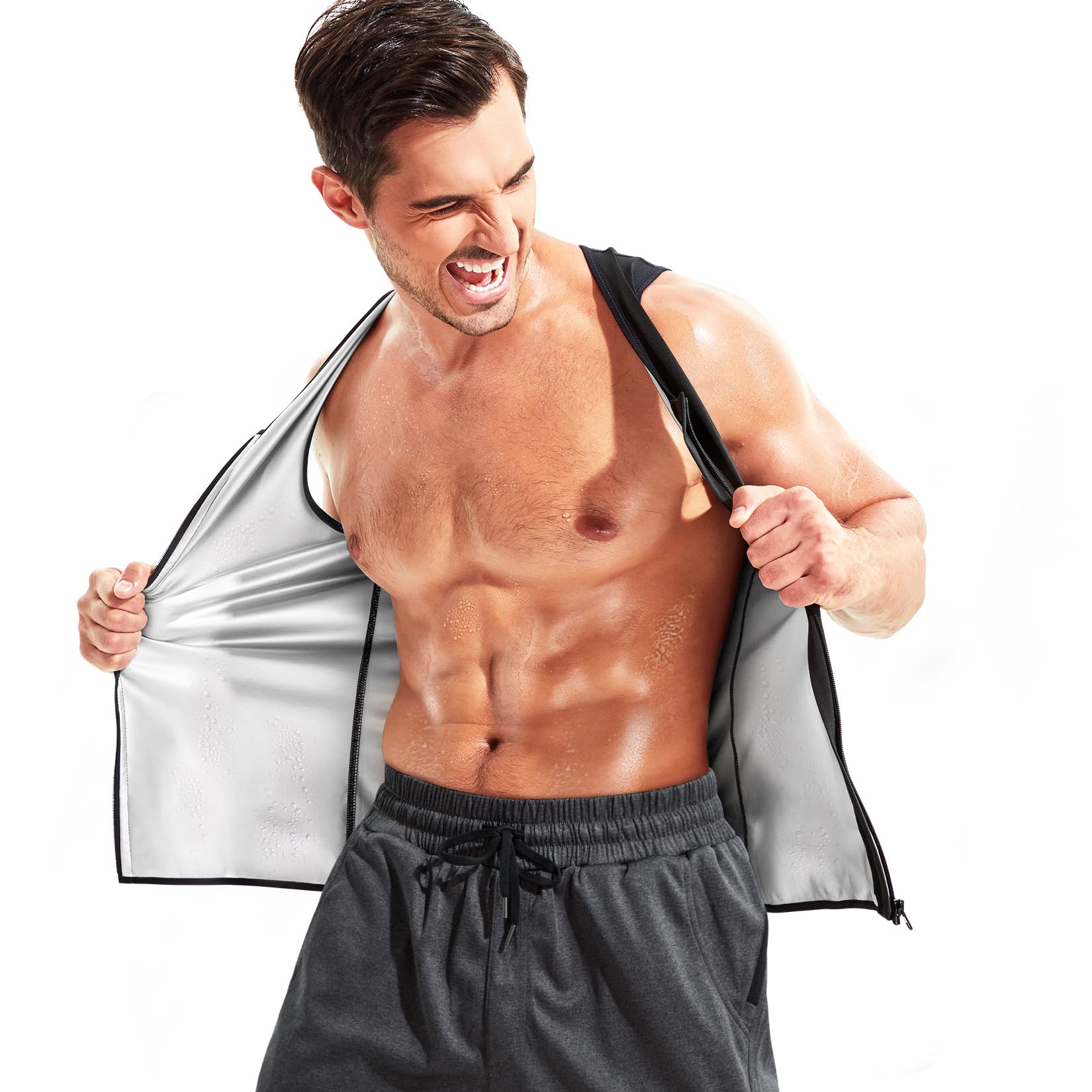 Wonderience Sauna Suit for Men - Waist Trainer & Sweat Vest for Workout, Sports & Weight Loss | Heat Trapping Shirt for Sauna Therapy & Fitness Training