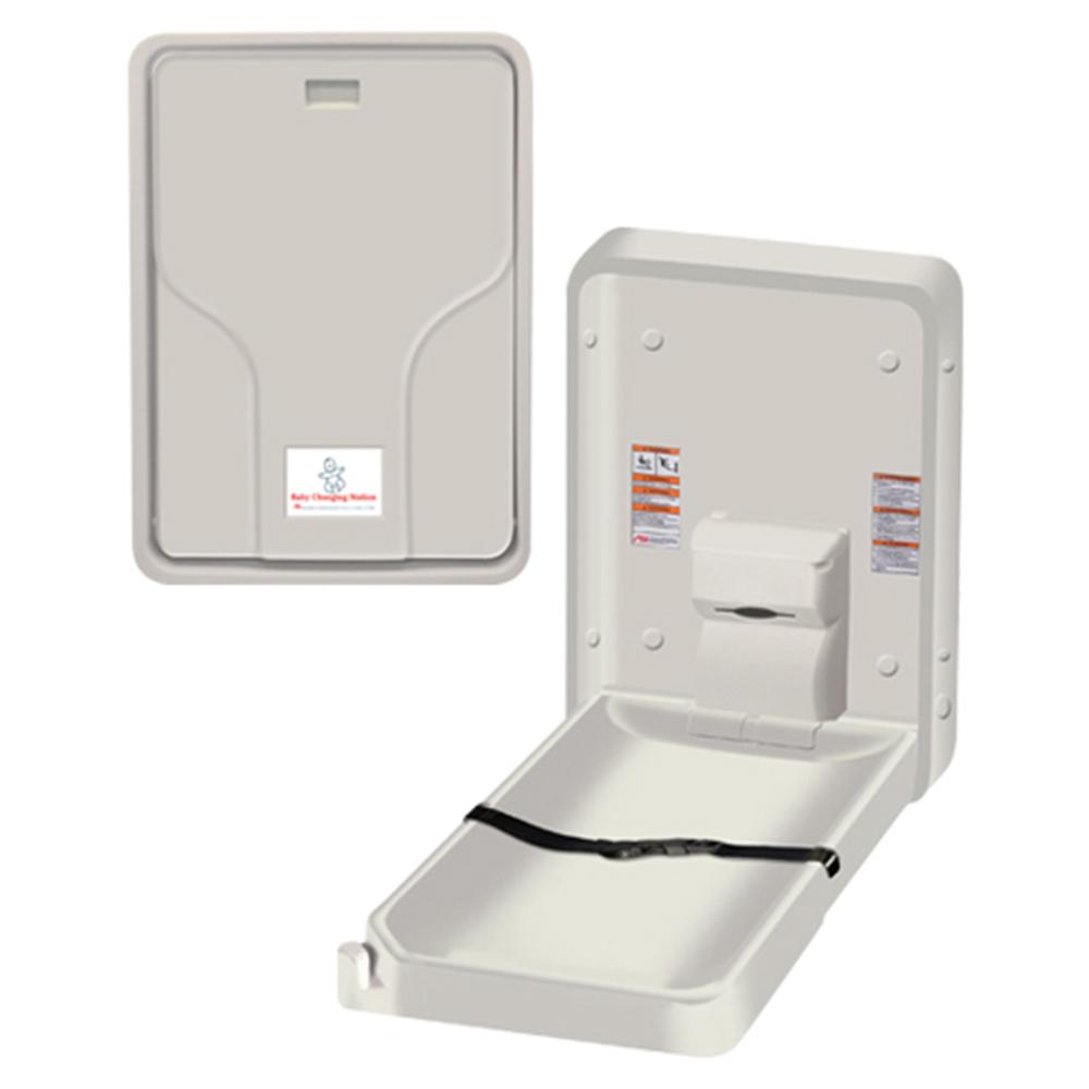 ASI 9015 Vertical Wall-Mounted Baby Changing Station - Light Gray Plastic Diaper Changing Table for Nursery, Daycare & Public Restrooms