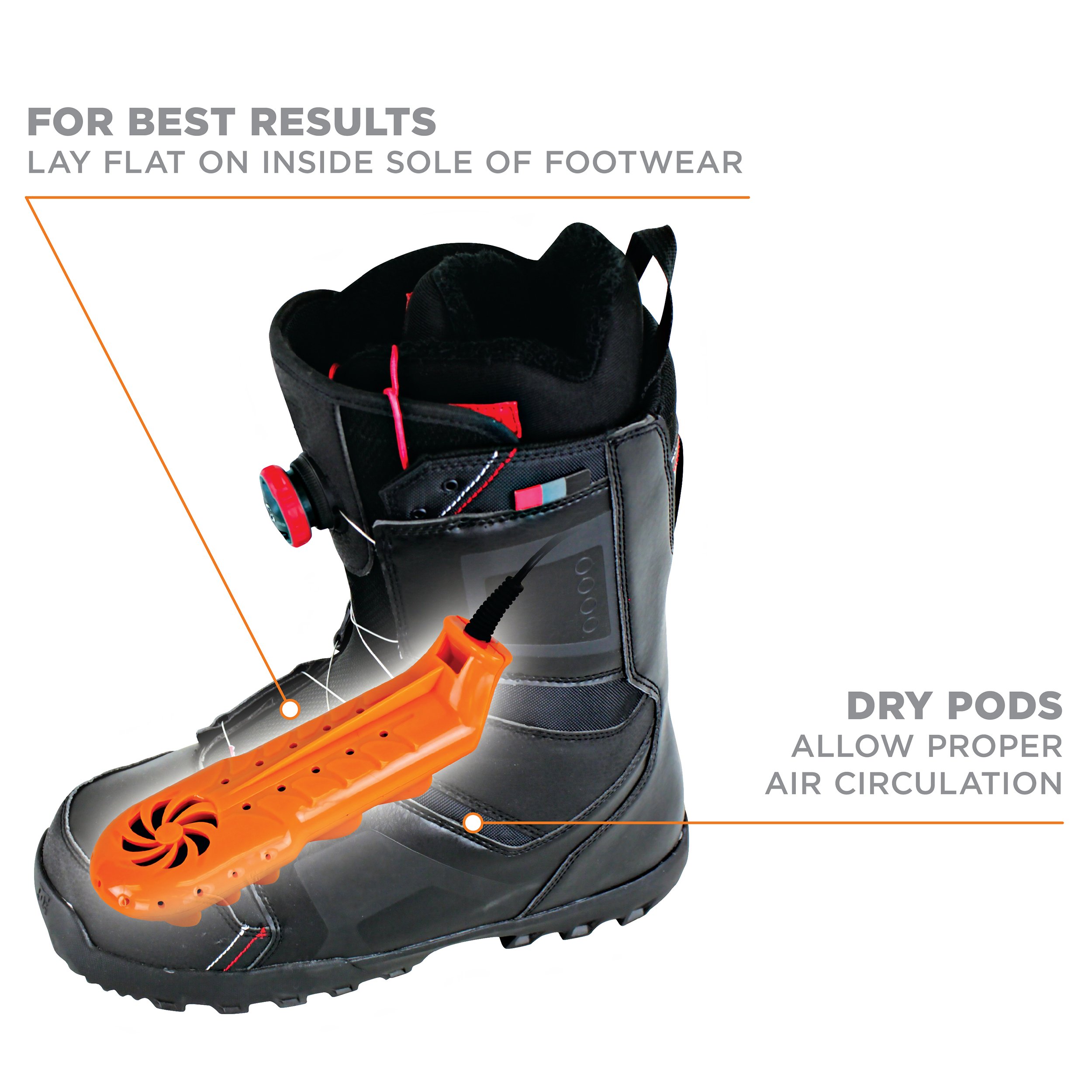 2140 Travel Dry DX Shoe Dryers - Portable Electric Boot & Shoe Dryer for Men Women - Fast Drying, Odor Elimination - Perfect for Hiking, Camping, Gym & Travel - One Size, Orange/Black