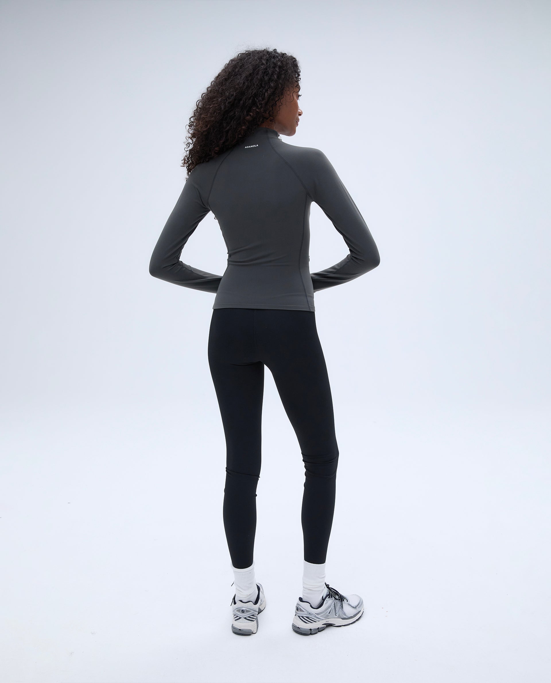 Brushed Long Sleeve Mock Neck Zip Up Top for Women - Graphite Grey Thermal Shirt - Perfect for Workouts, Yoga & Casual Wear