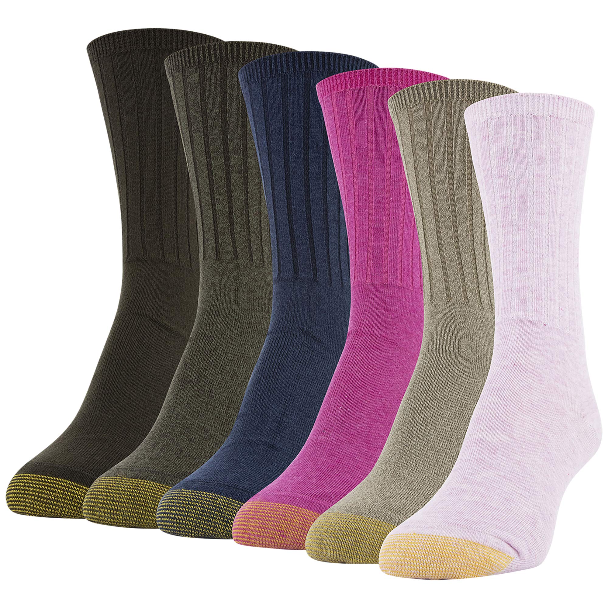 GOLDTOE Women's Casual Ribbed Crew Socks 6-Pack - Soft Comfortable Everyday Socks for Work, Gym & Home Wear