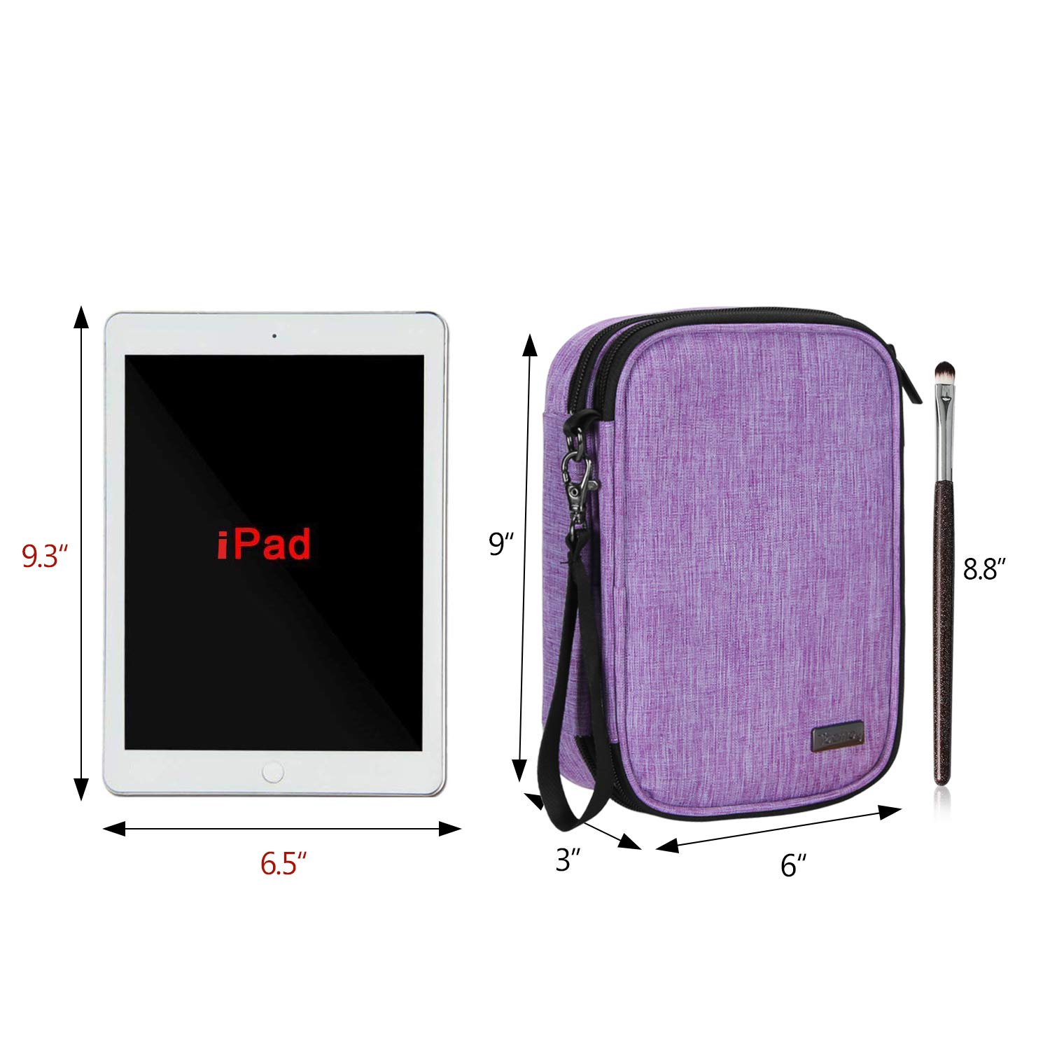 Teamoy Professional Travel Makeup Brush Organizer Bag - Medium Purple Cosmetic Case with Handle Strap (Fits 8.8