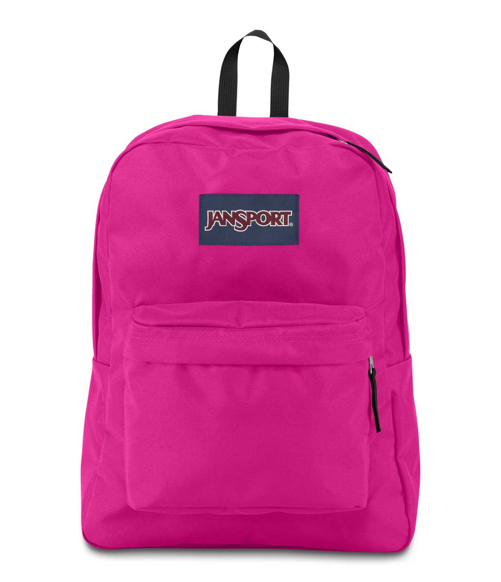 JANSPORT Superbreak Backpack - Lightweight Laptop School Backpack for Women & Men, Water-Resistant College Bookbag with 15-Inch Laptop Sleeve in Cyber Pink - Perfect for School, Work, Travel & Daily Commute