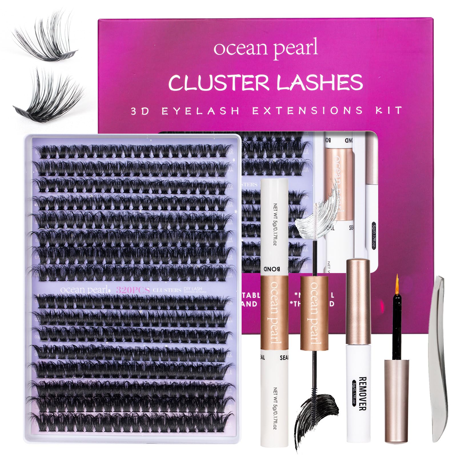 3D Thick Lash Extension Kit - 320 Pcs Fluffy Eyelash Clusters (60D+80D, 10-16mm) with Bond & Seal Glue, Tweezers - DIY Individual Lashes for Beginners - Perfect for Salon, Home Use & Special Occasions